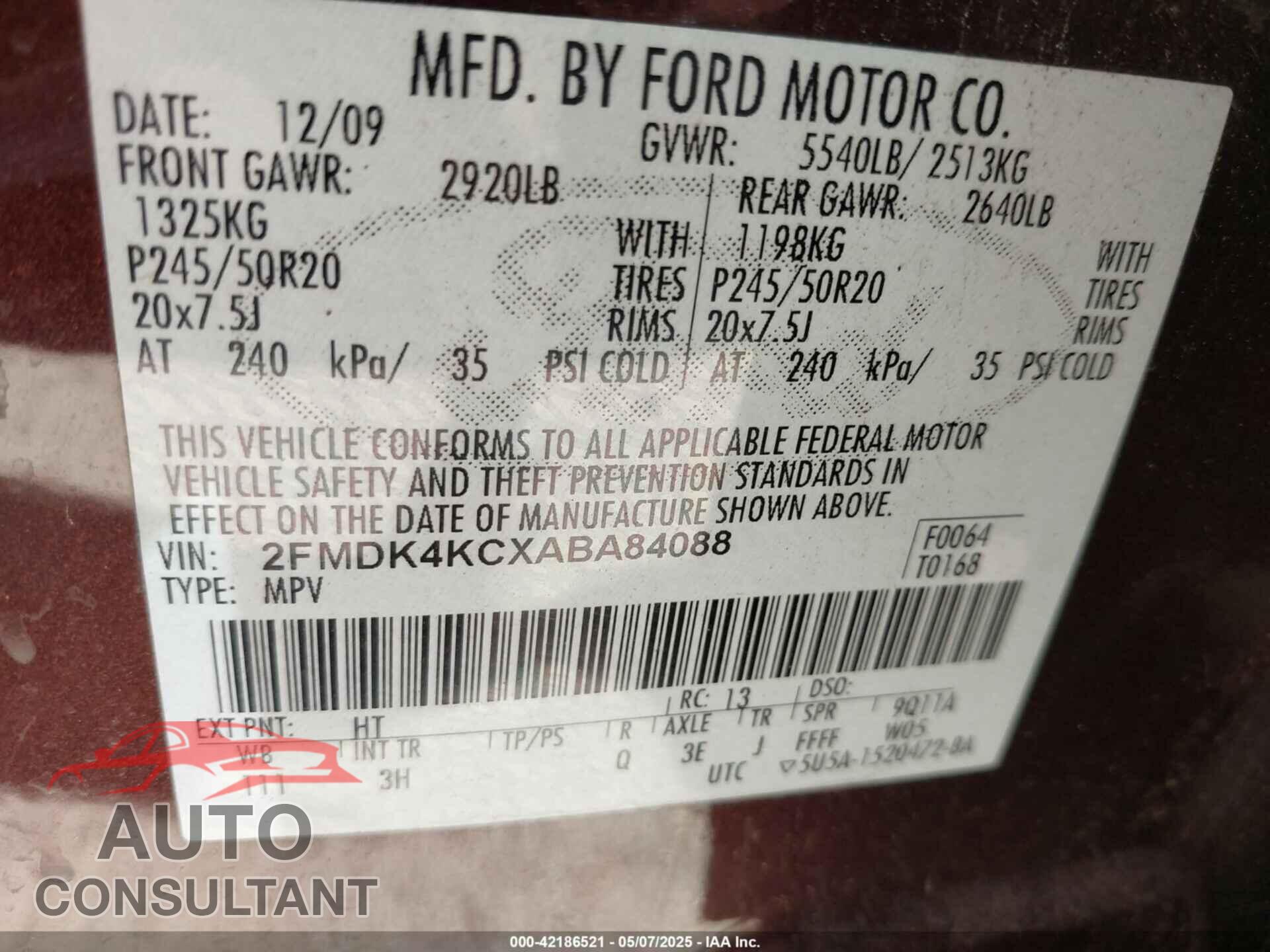 FORD EDGE 2010 - 2FMDK4KCXABA84088