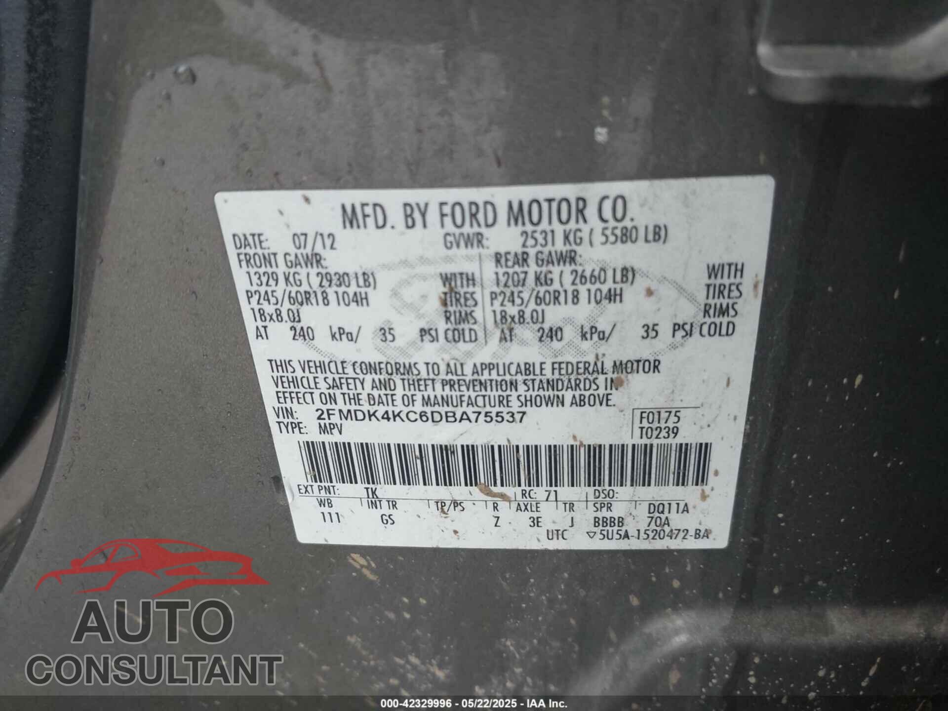 FORD EDGE 2013 - 2FMDK4KC6DBA75537