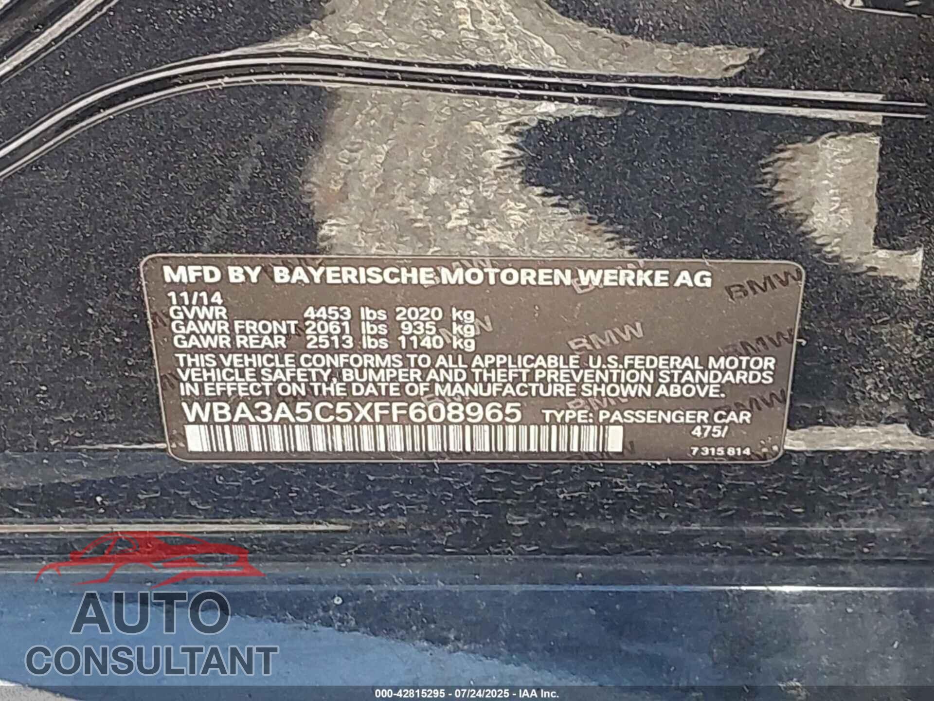 BMW 328I 2015 - WBA3A5C5XFF608965