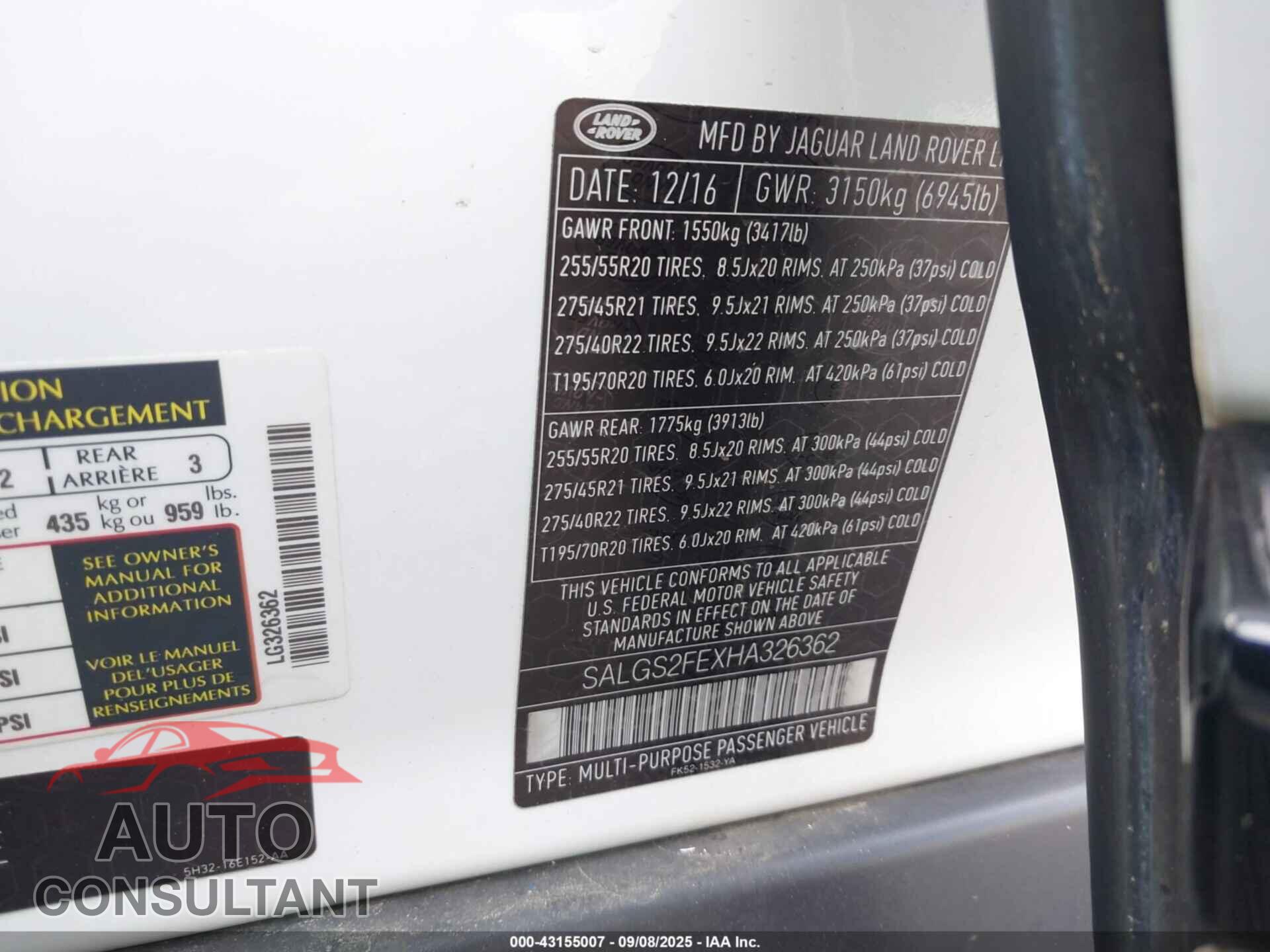 LAND ROVER RANGE ROVER 2017 - SALGS2FEXHA326362