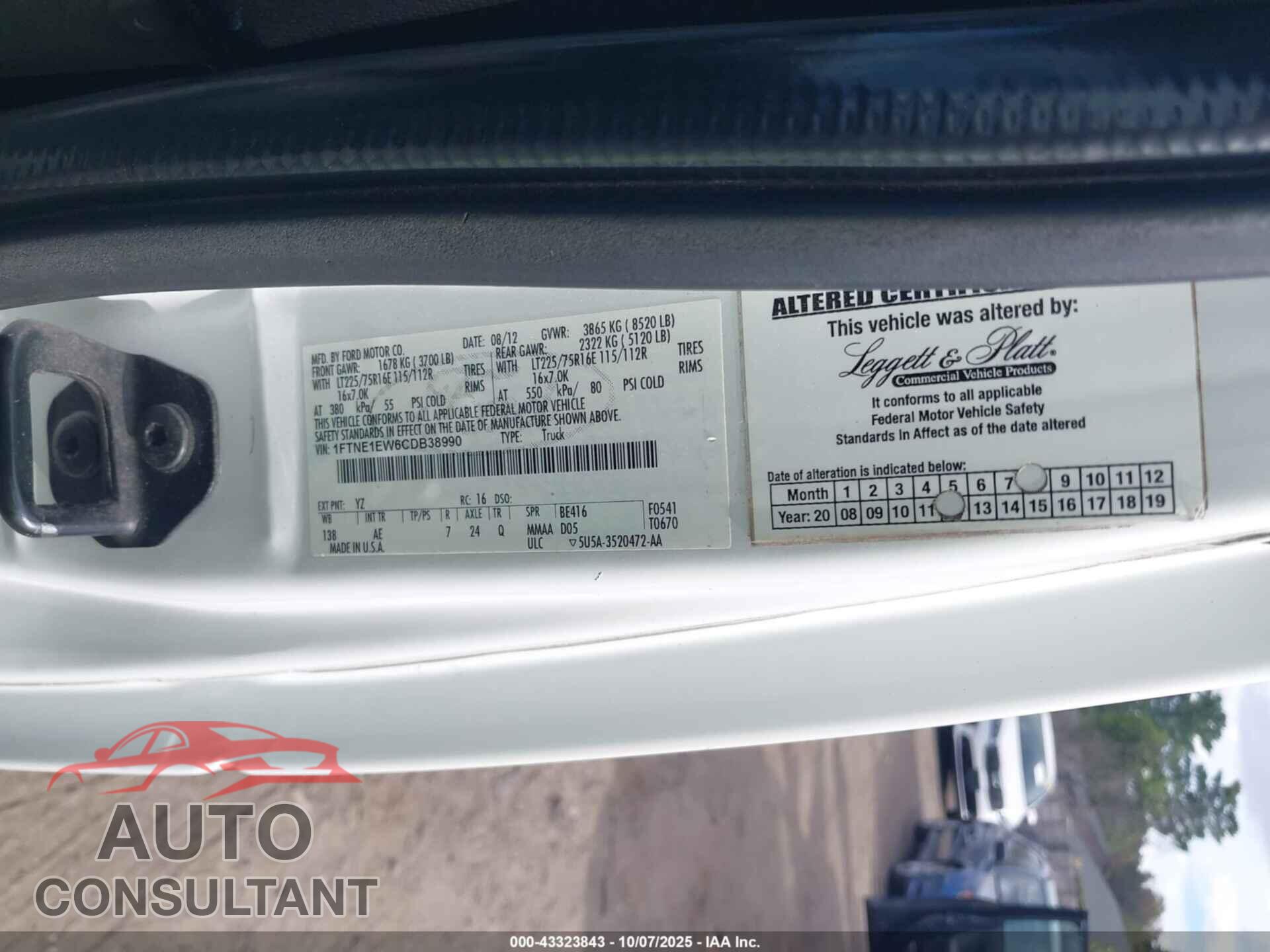 FORD E-150 2012 - 1FTNE1EW6CDB38990