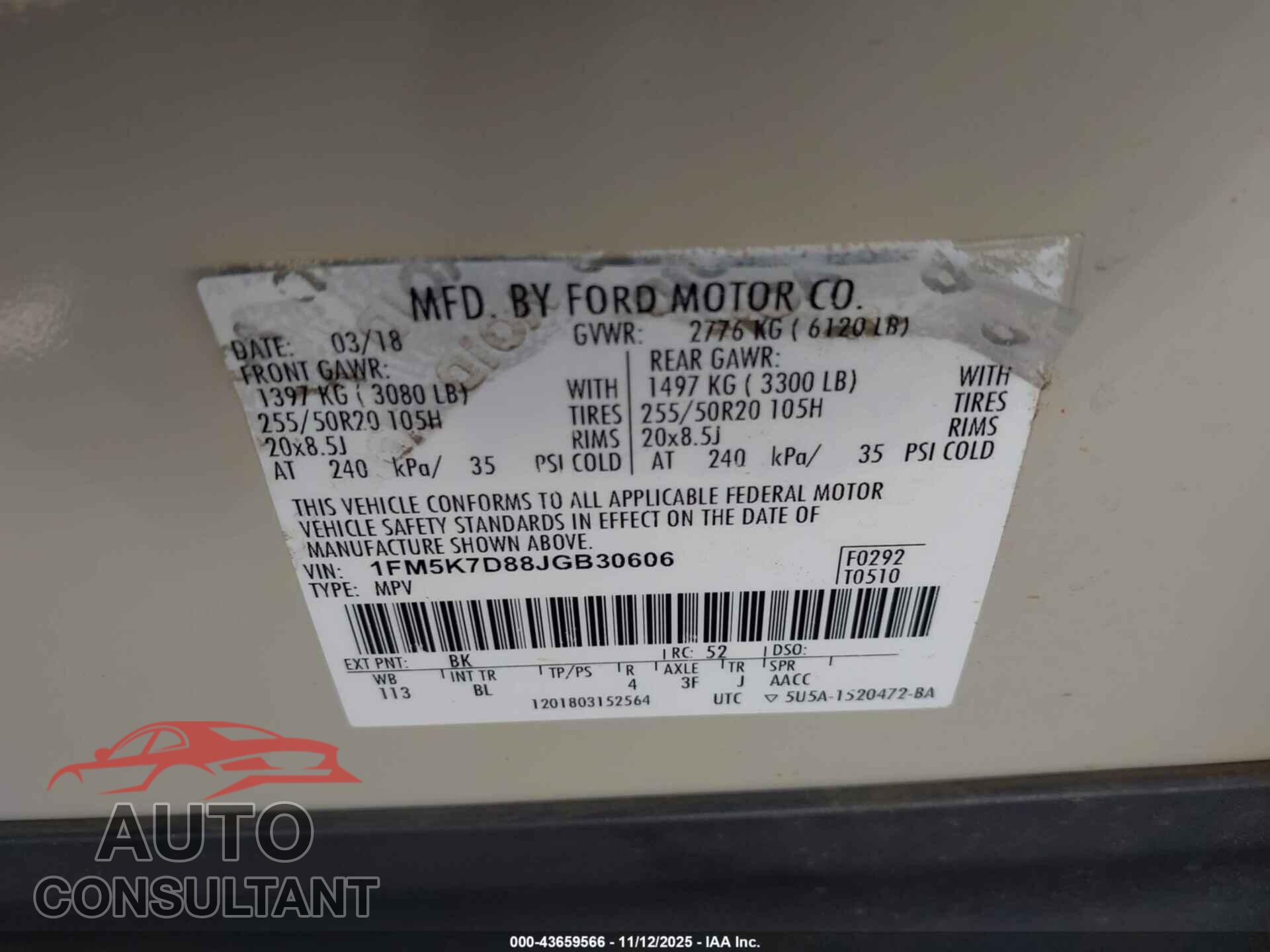 FORD EXPLORER 2018 - 1FM5K7D88JGB30606