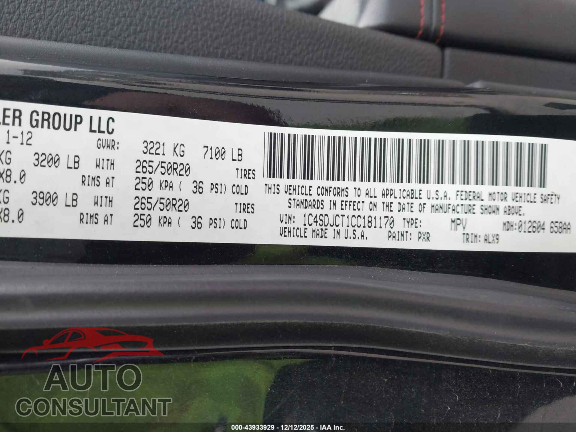 DODGE DURANGO 2012 - 1C4SDJCT1CC181170