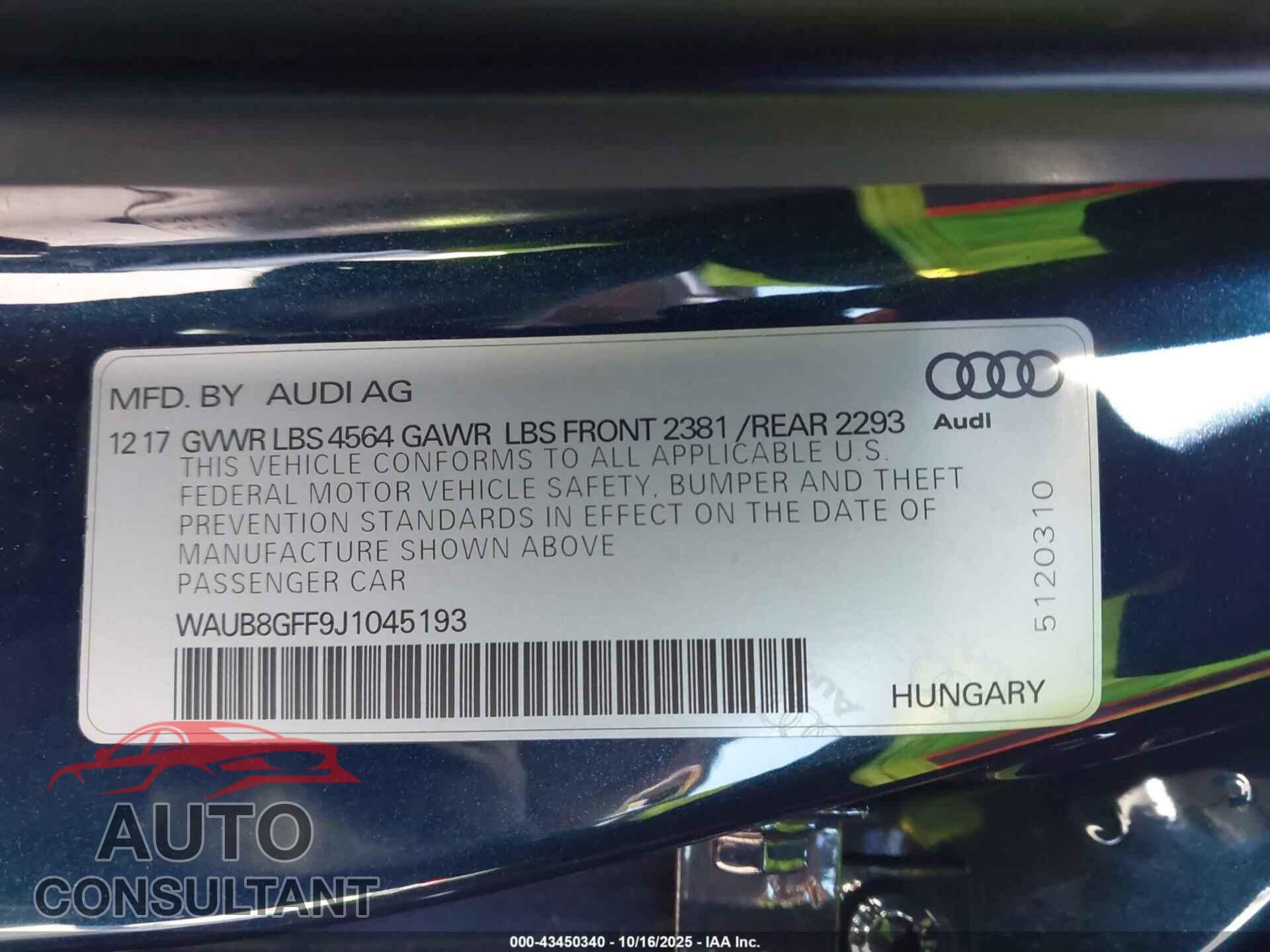 AUDI A3 2018 - WAUB8GFF9J1045193