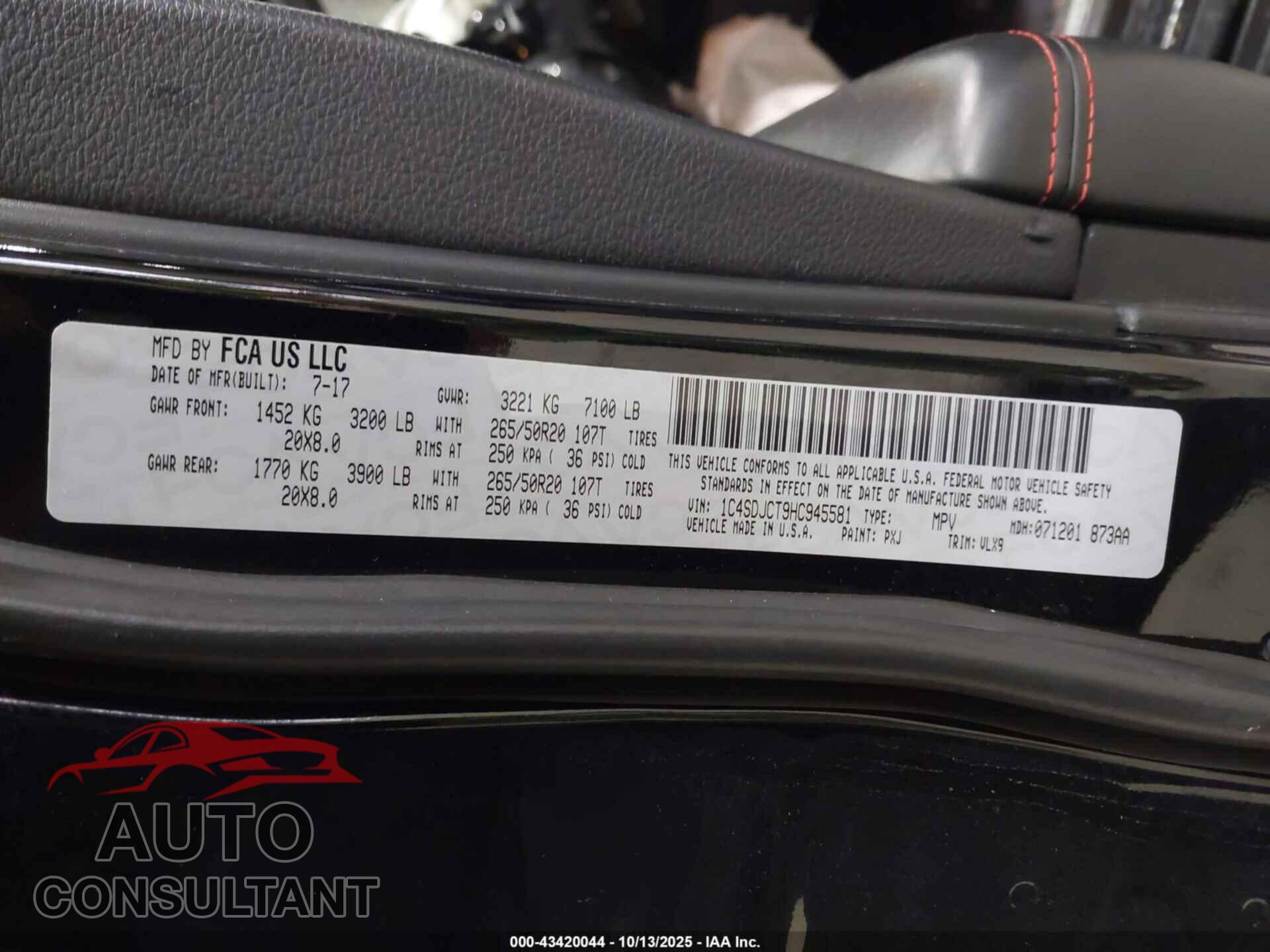 DODGE DURANGO 2017 - 1C4SDJCT9HC945581