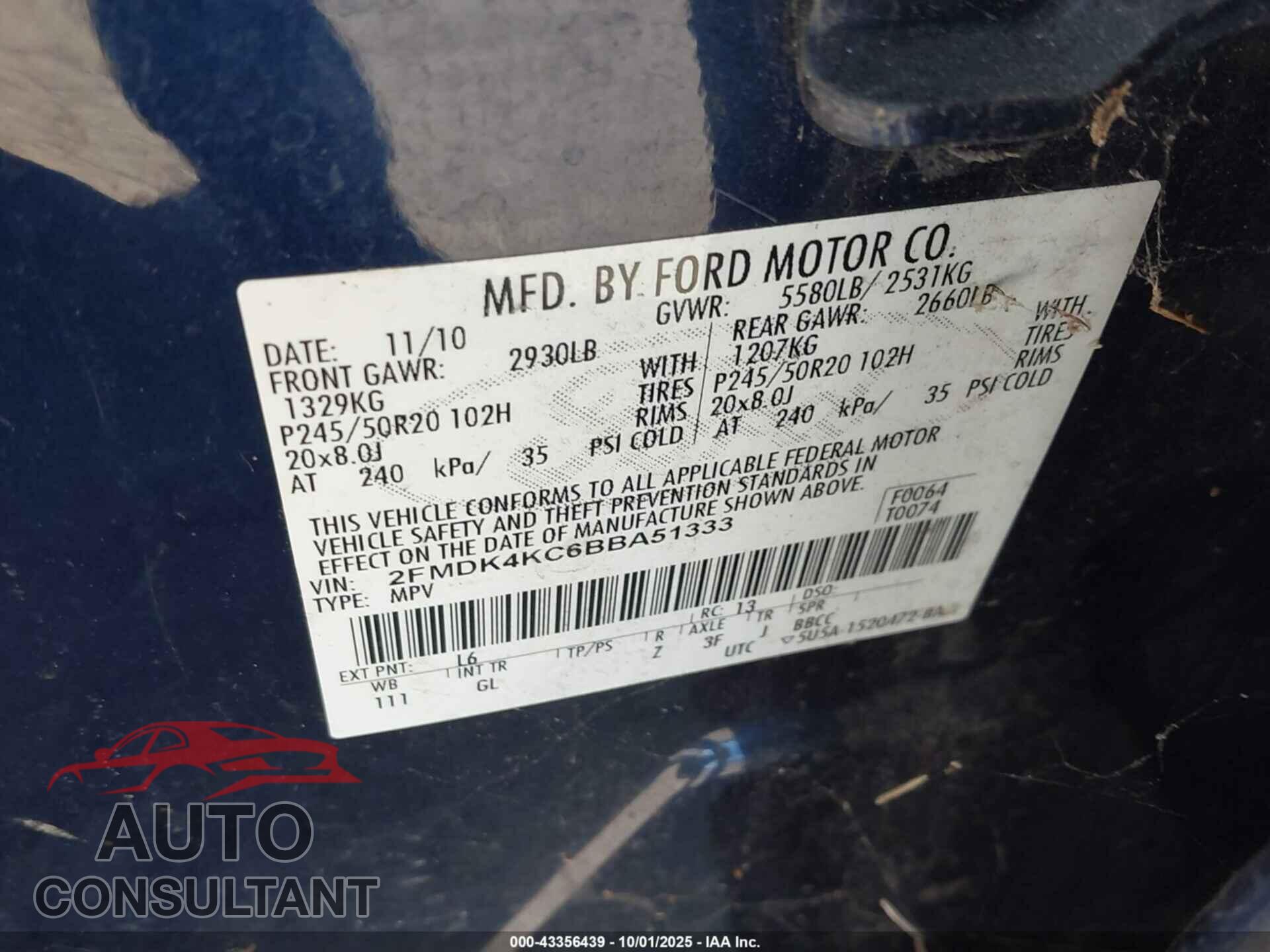 FORD EDGE 2011 - 2FMDK4KC6BBA51333