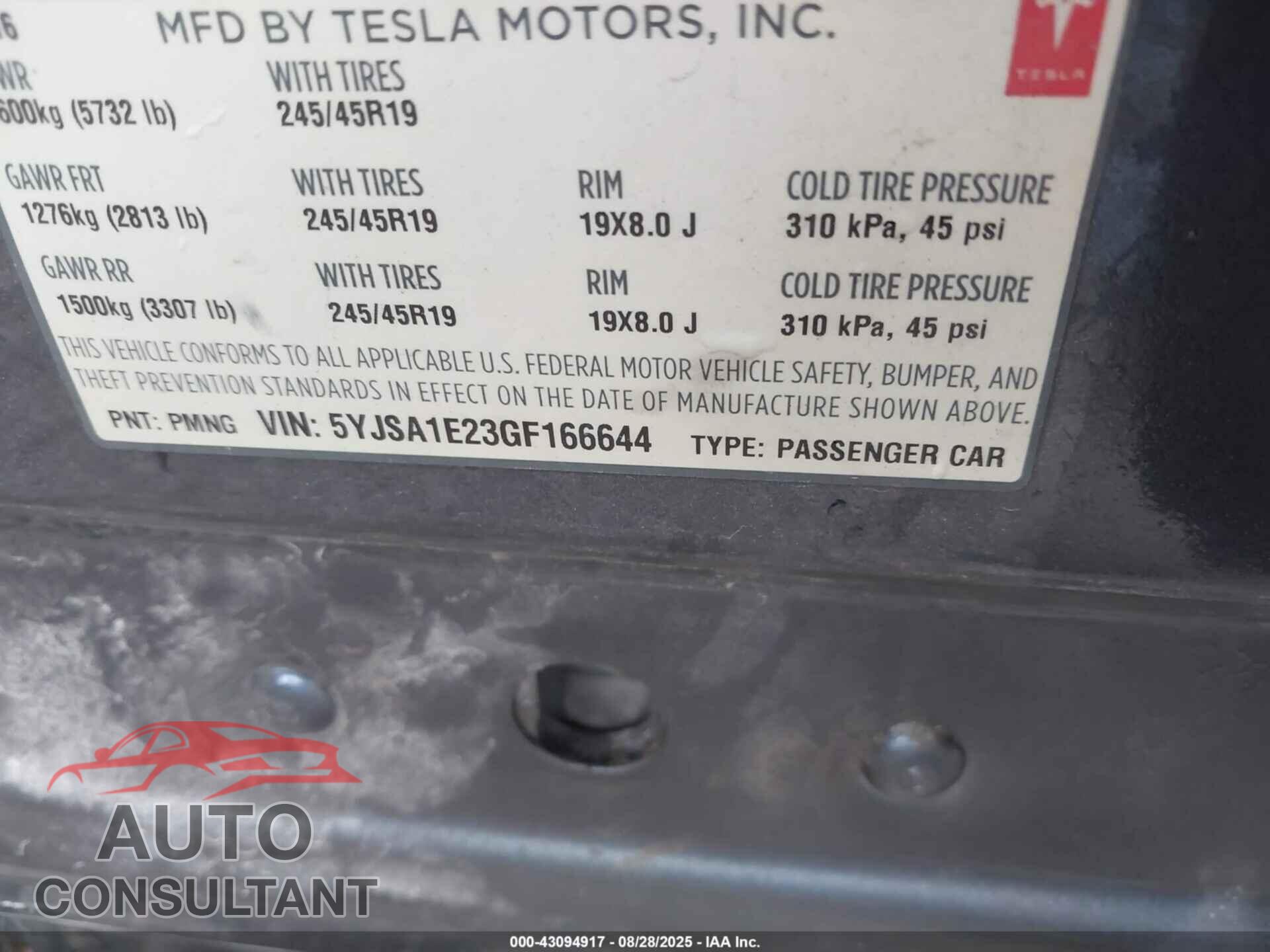 TESLA MODEL S 2016 - 5YJSA1E23GF166644