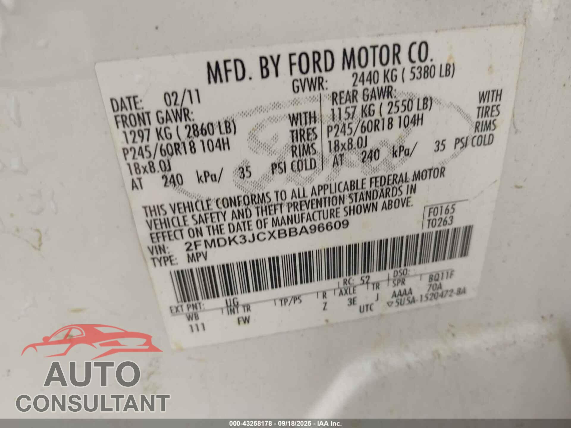 FORD EDGE 2011 - 2FMDK3JCXBBA96609