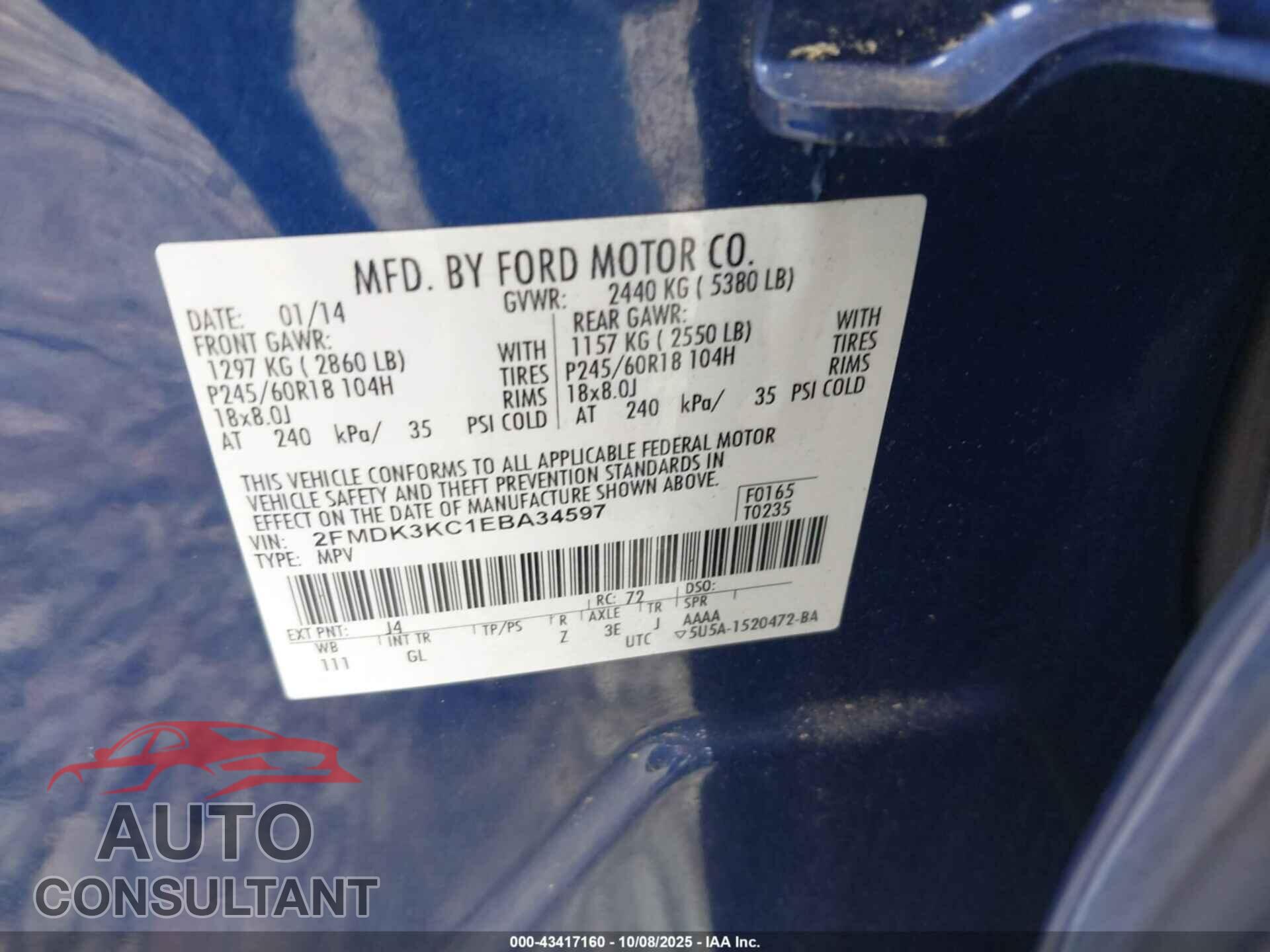 FORD EDGE 2014 - 2FMDK3KC1EBA34597