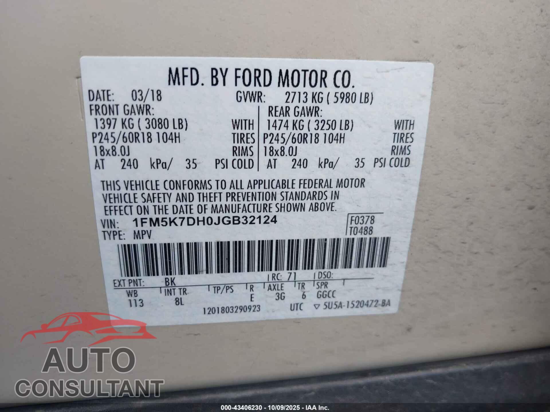 FORD EXPLORER 2018 - 1FM5K7DH0JGB32124