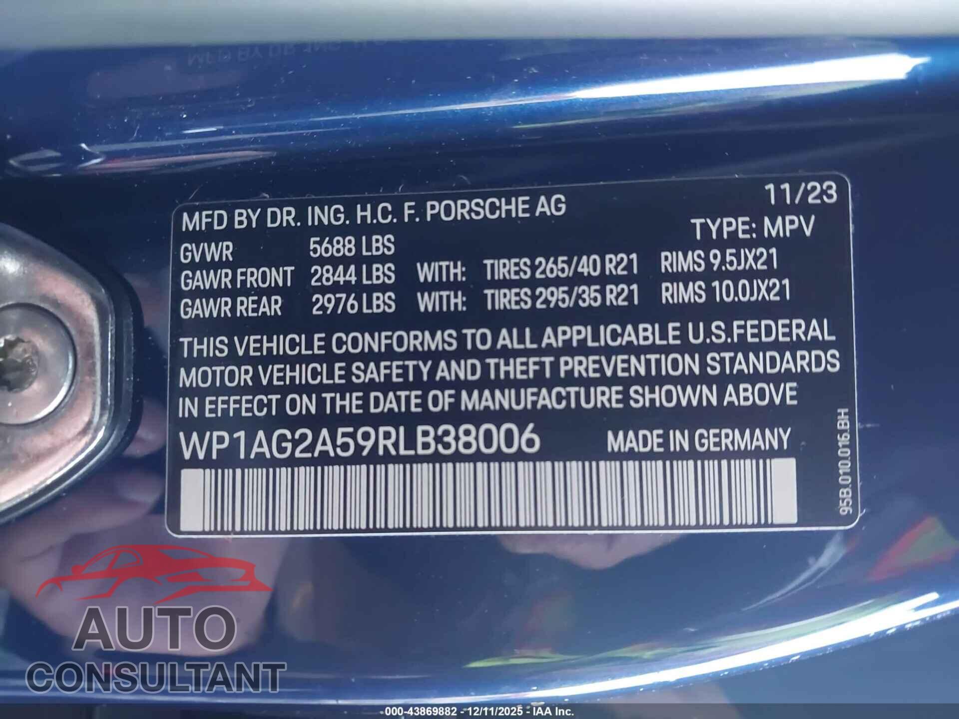 PORSCHE MACAN 2024 - WP1AG2A59RLB38006