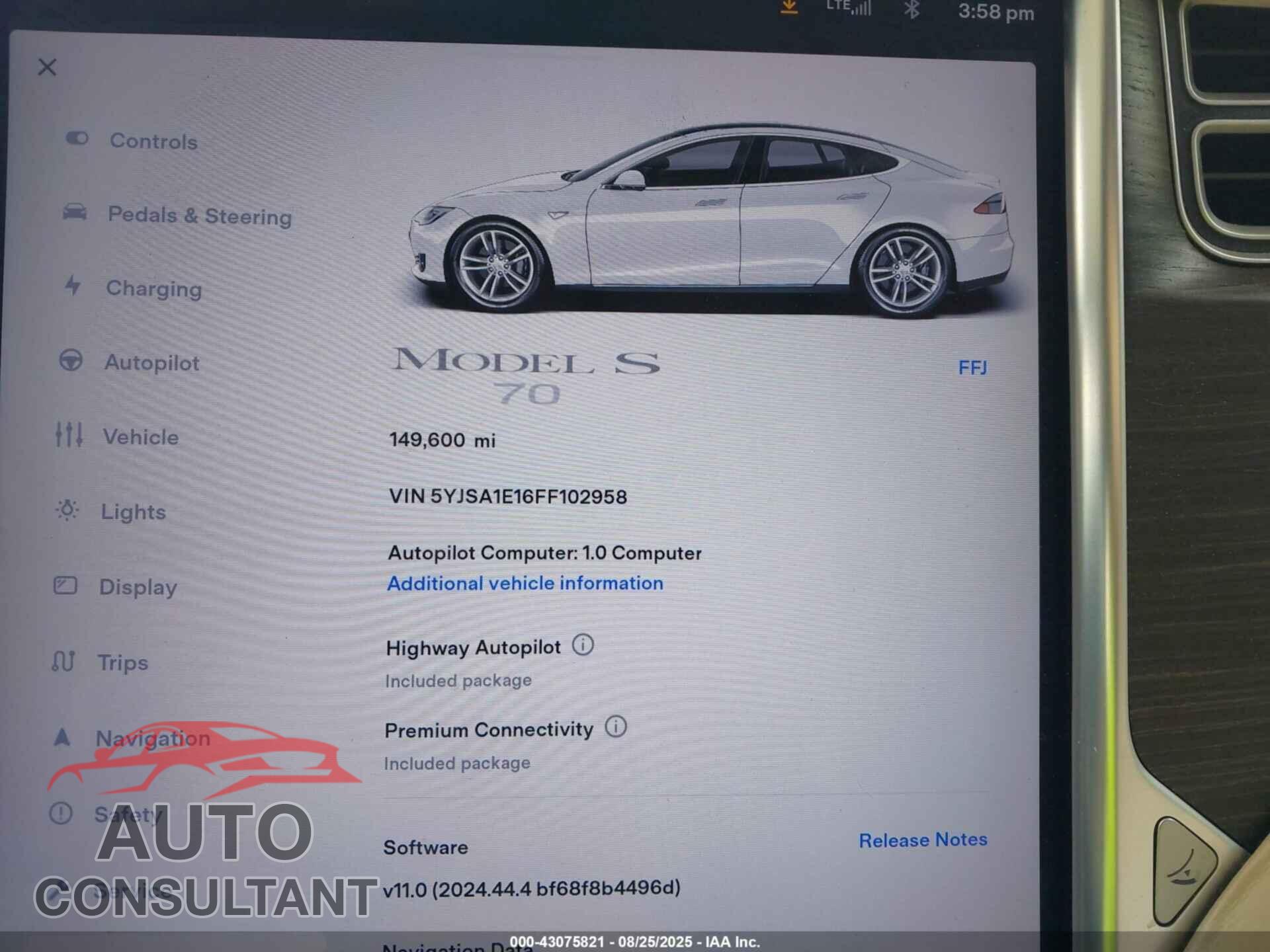 TESLA MODEL S 2015 - 5YJSA1E16FF102958