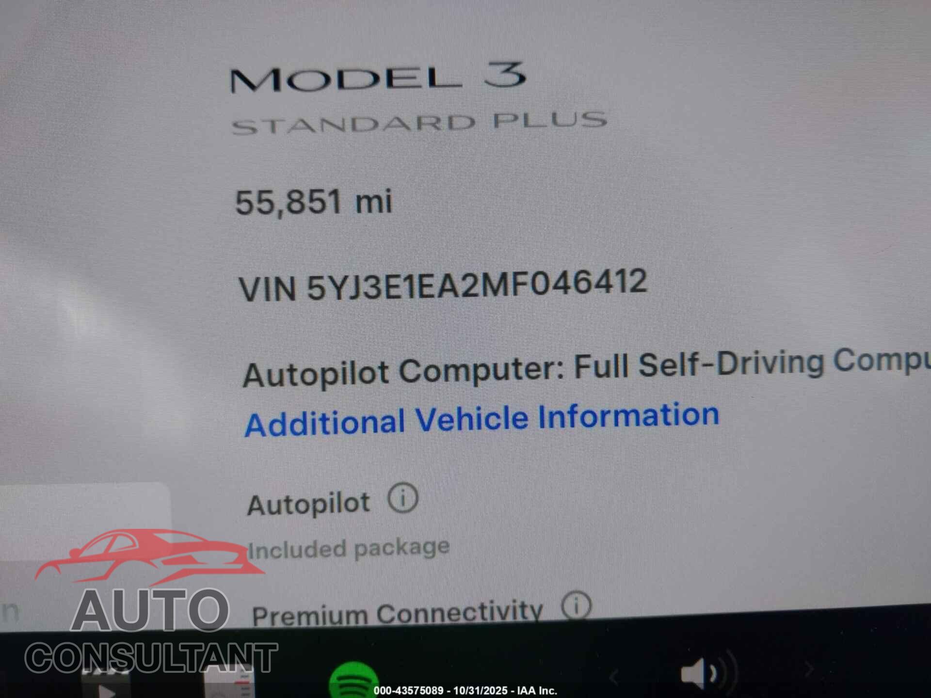 TESLA MODEL 3 2021 - 5YJ3E1EA2MF046412