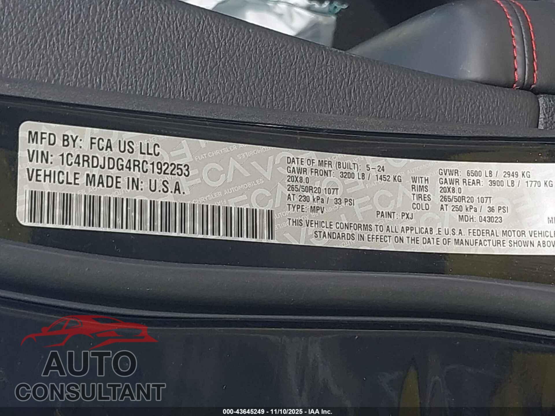 DODGE DURANGO 2024 - 1C4RDJDG4RC192253
