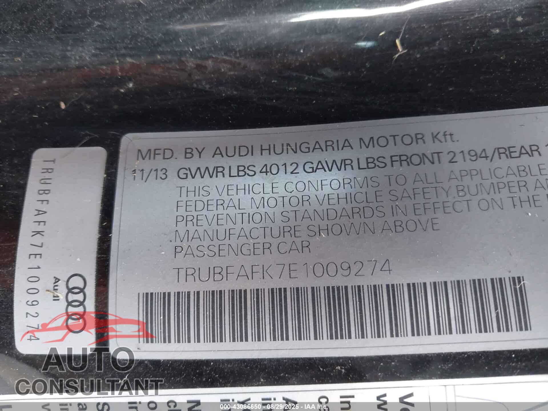 AUDI TT 2014 - TRUBFAFK7E1009274