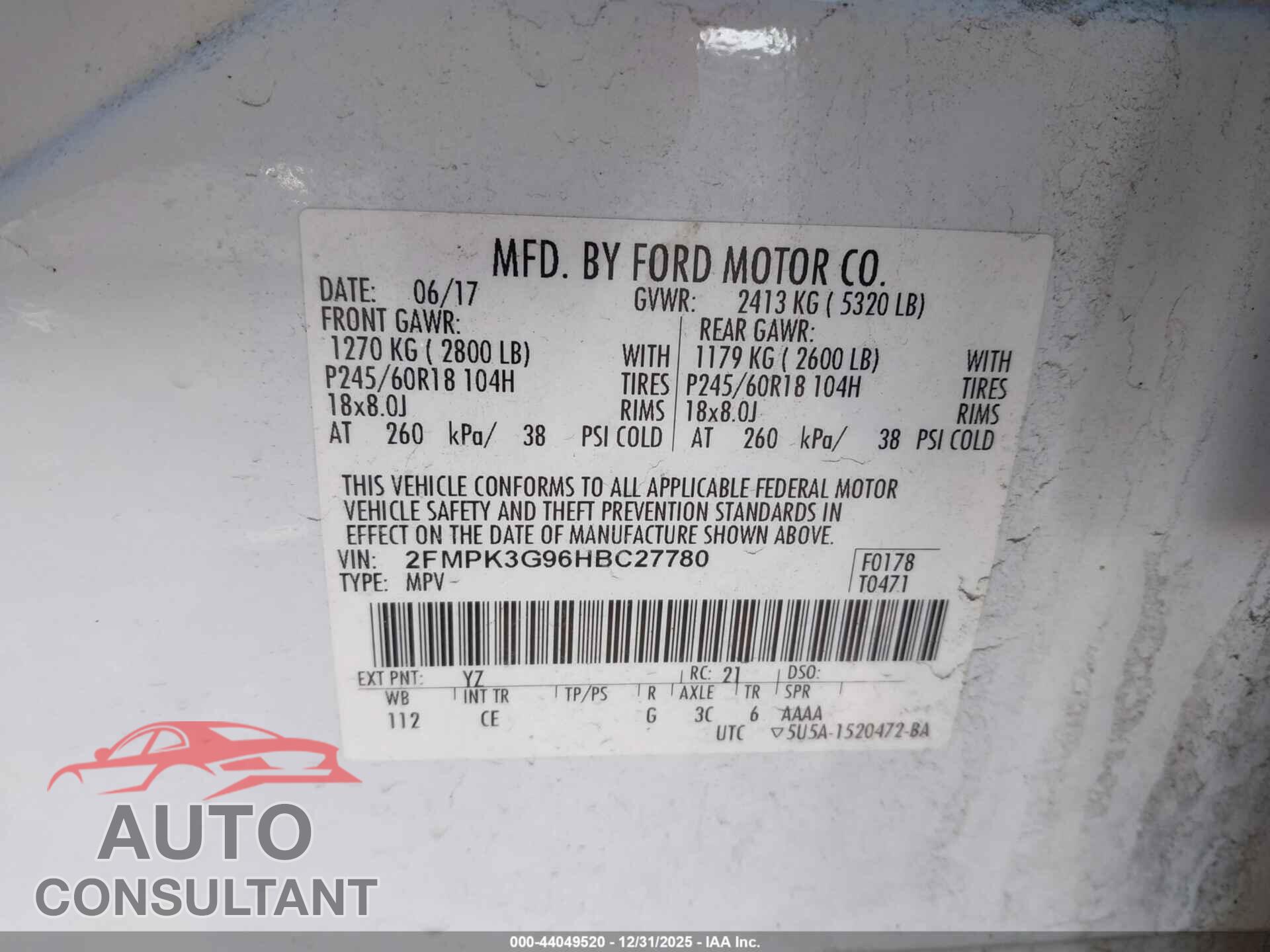 FORD EDGE 2017 - 2FMPK3G96HBC27780