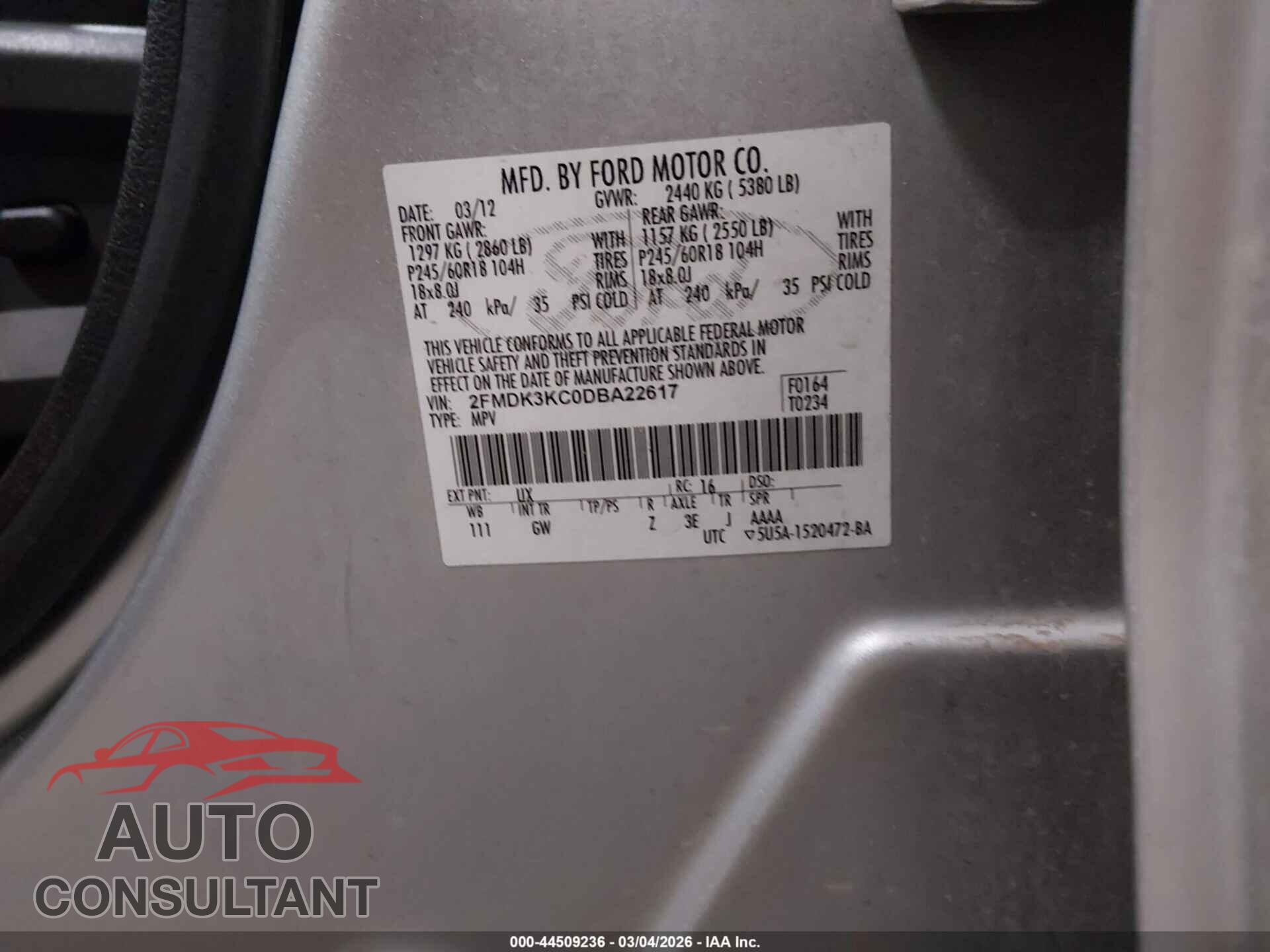 FORD EDGE 2013 - 2FMDK3KC0DBA22617