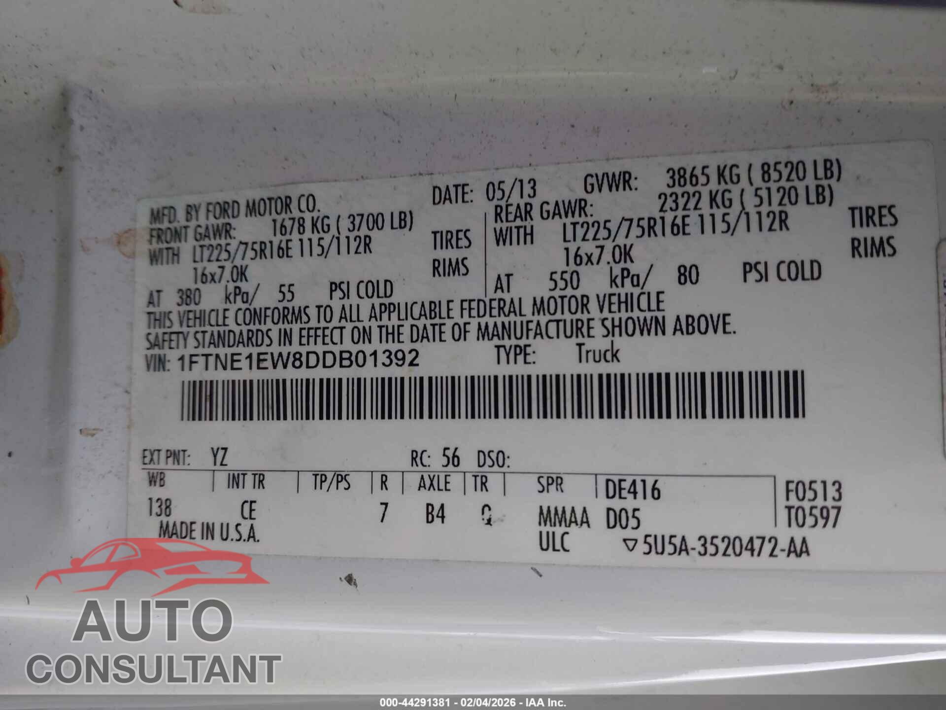 FORD E-150 2013 - 1FTNE1EW8DDB01392