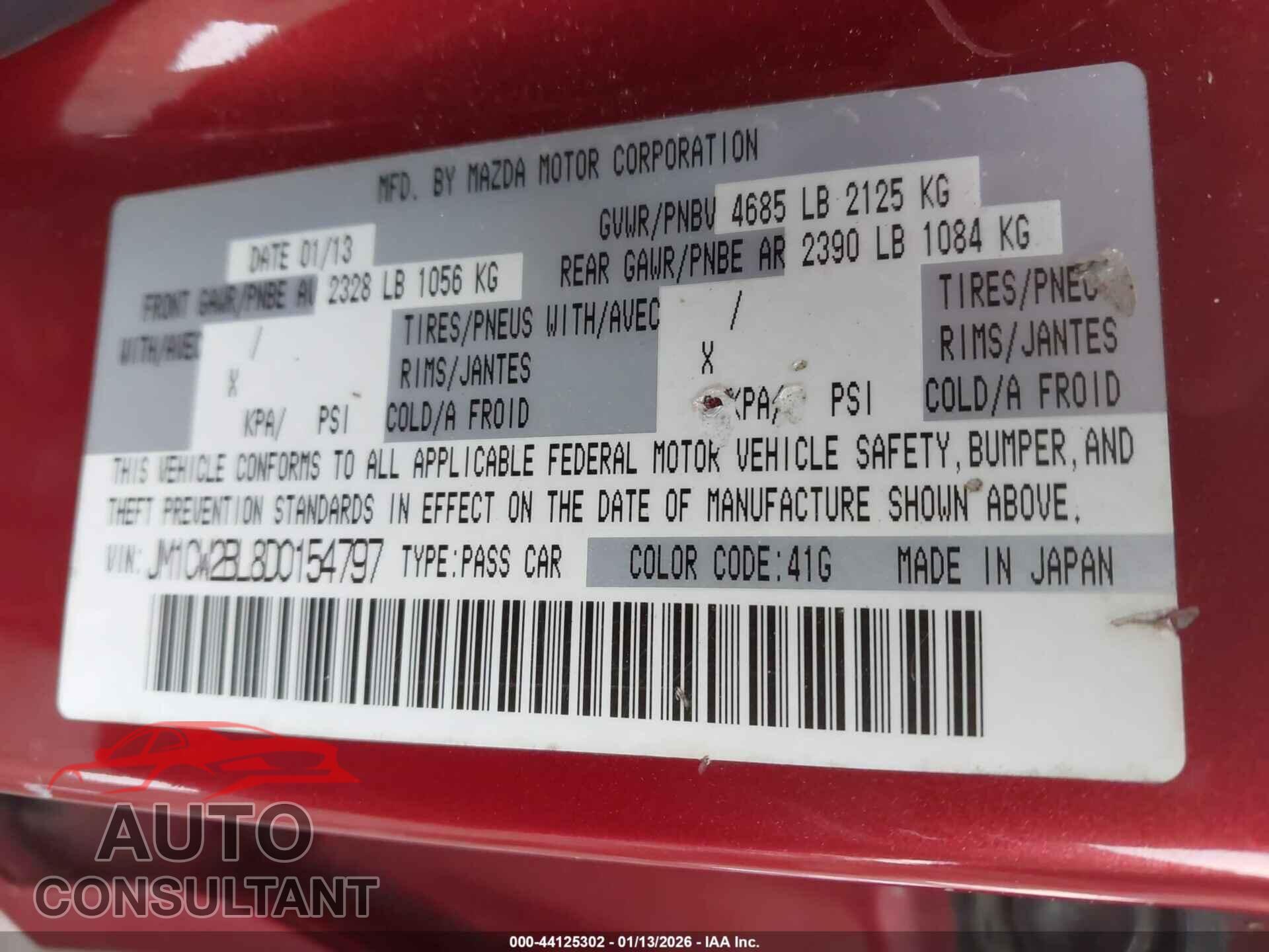 MAZDA MAZDA5 2013 - JM1CW2BL8D0154797