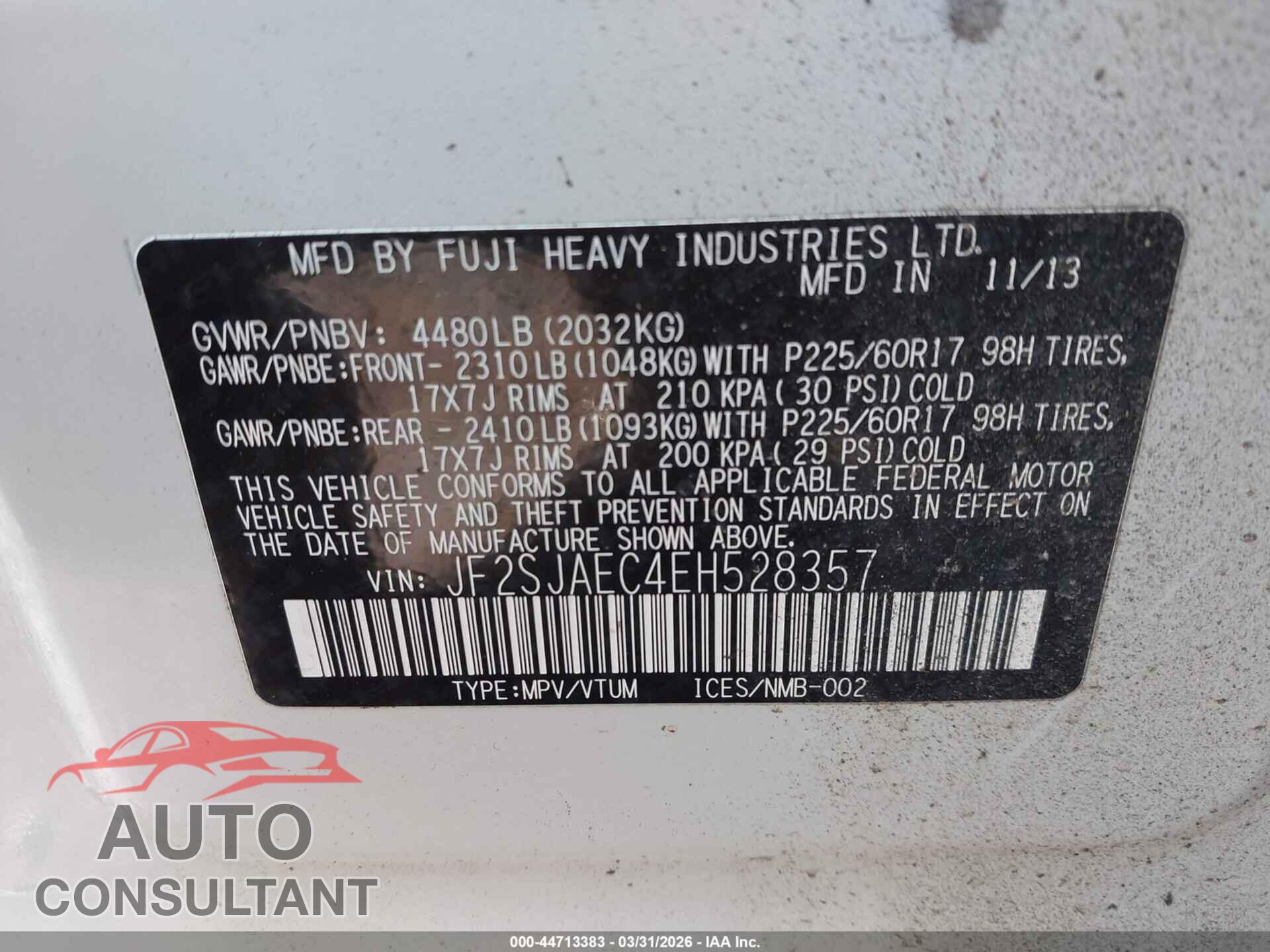 SUBARU FORESTER 2014 - JF2SJAEC4EH528357