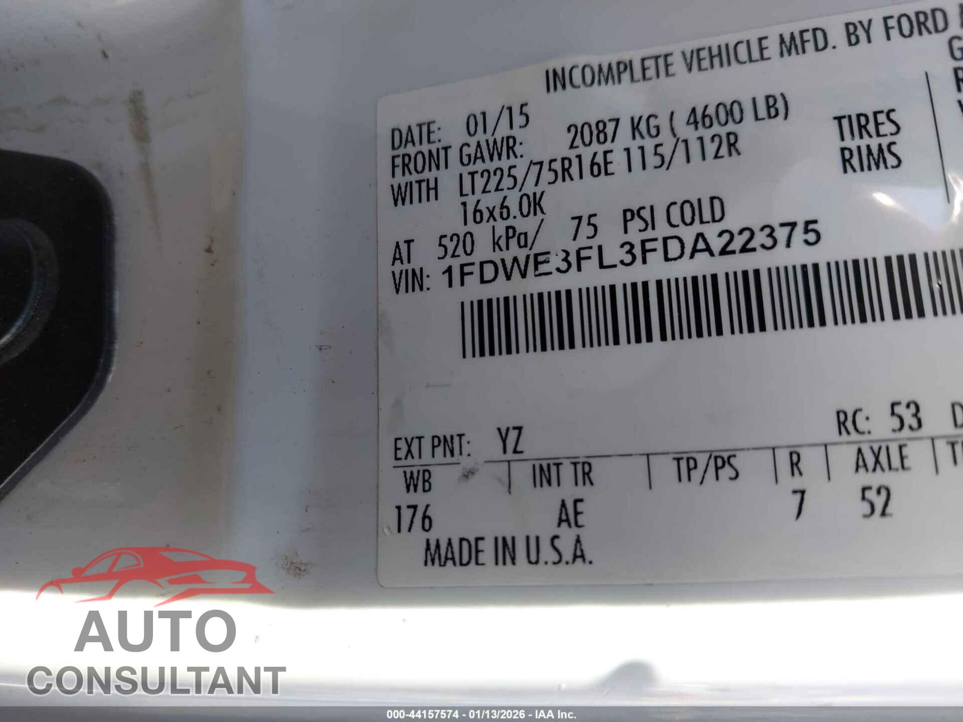 FORD E-350 CUTAWAY 2015 - 1FDWE3FL3FDA22375