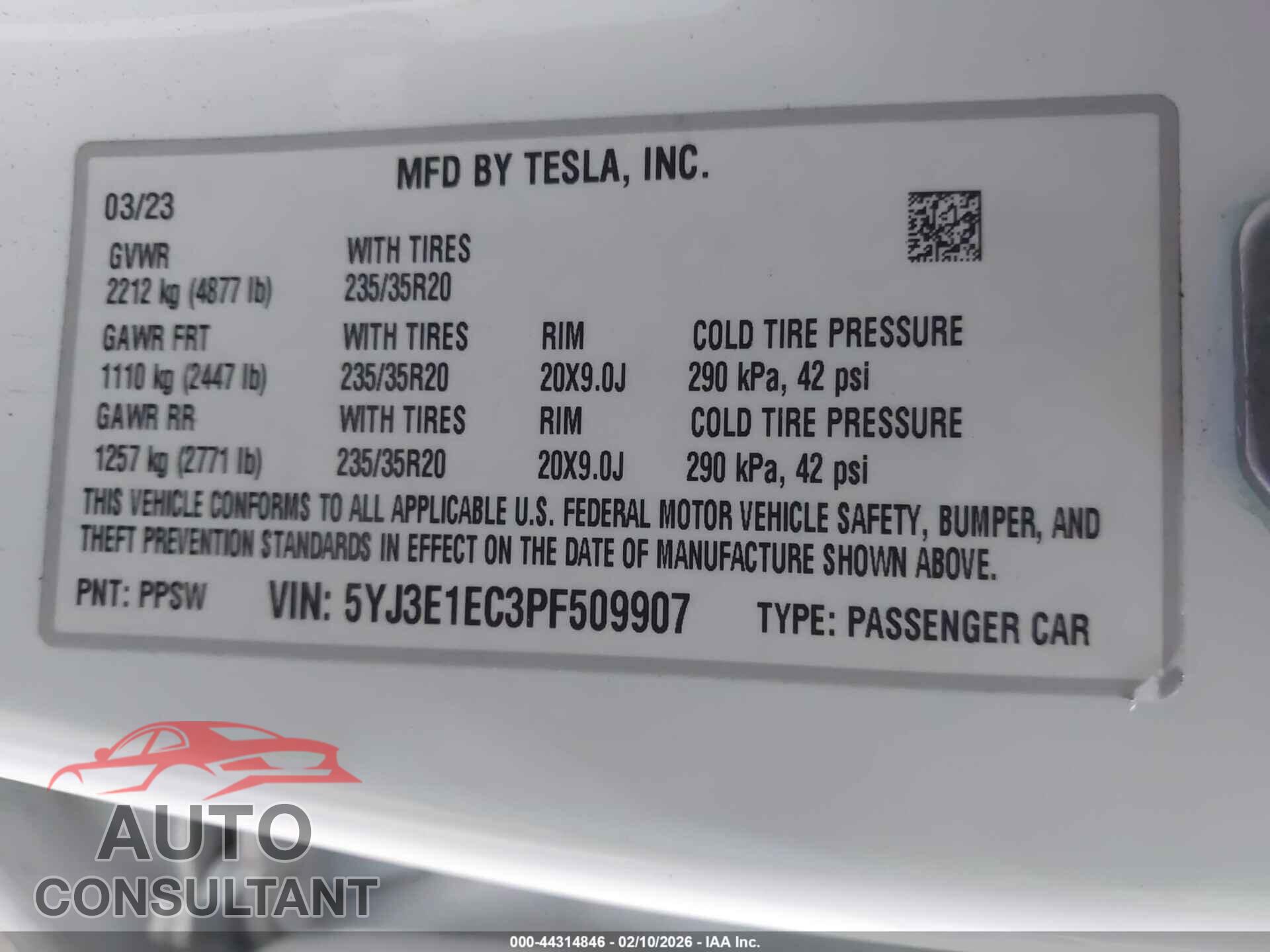 TESLA MODEL 3 2023 - 5YJ3E1EC3PF509907