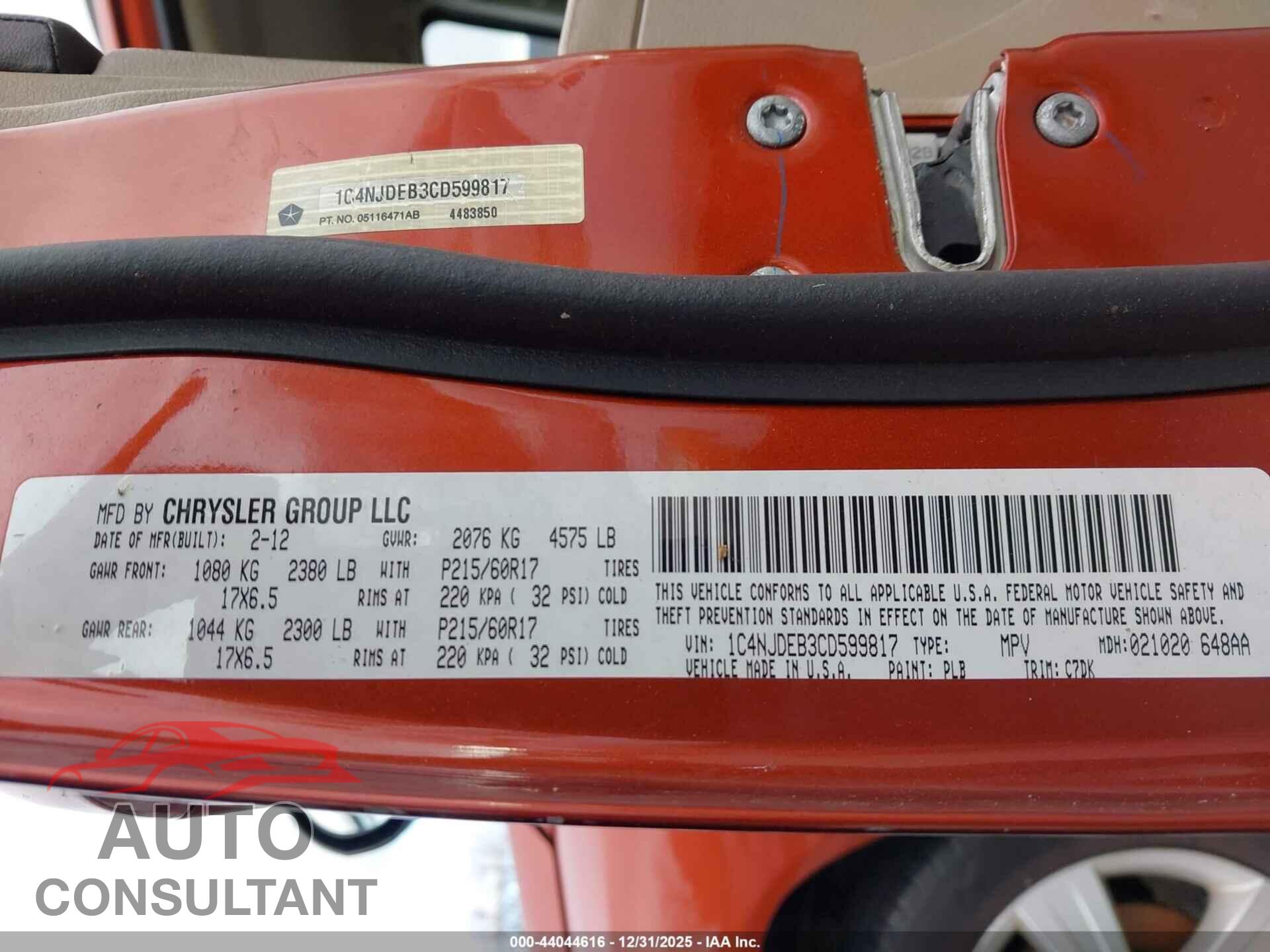 JEEP COMPASS 2012 - 1C4NJDEB3CD599817