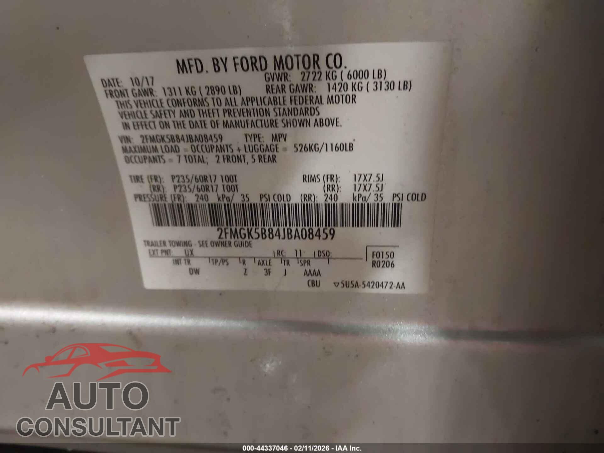 FORD FLEX 2018 - 2FMGK5B84JBA08459