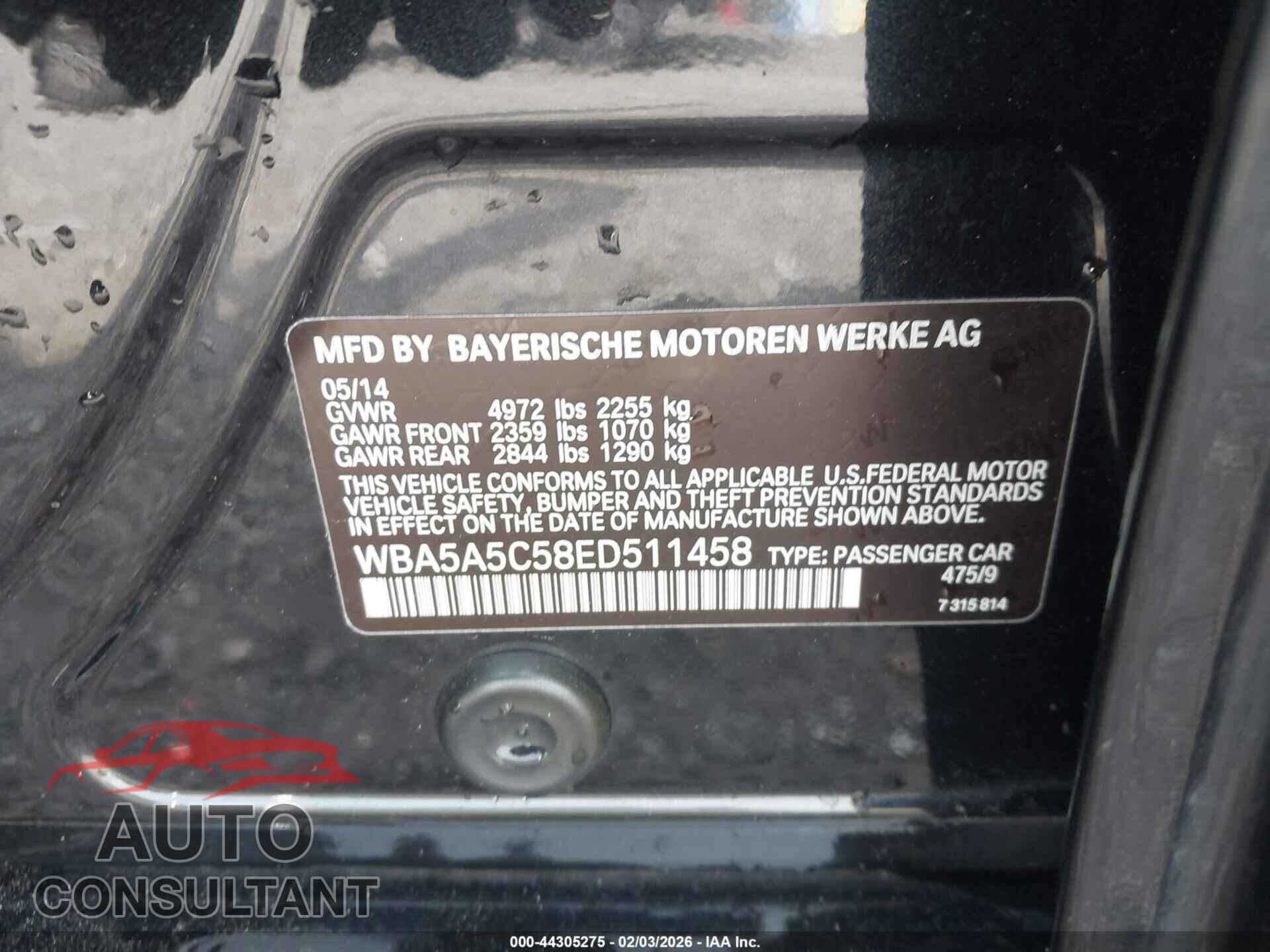 BMW 528I 2014 - WBA5A5C58ED511458