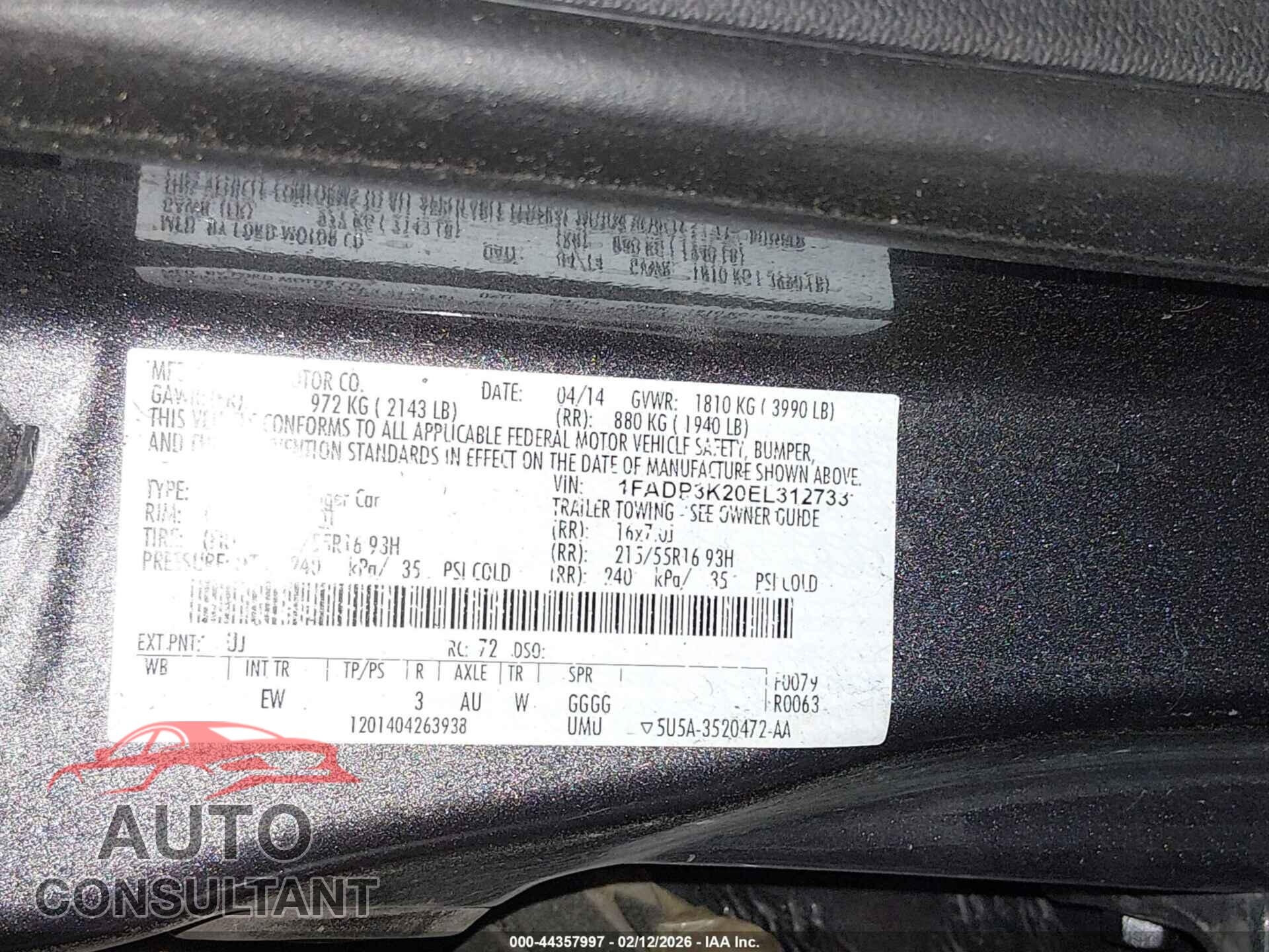 FORD FOCUS 2014 - 1FADP3K20EL312733