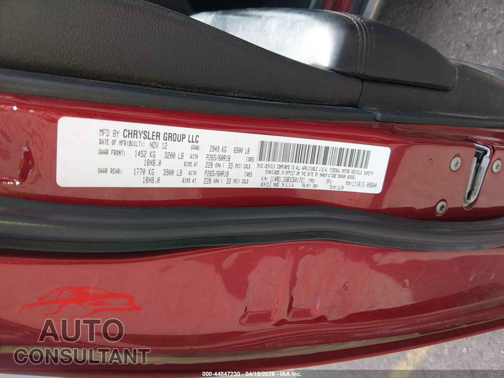 DODGE DURANGO 2013 - 1C4RDJDG8DC601721