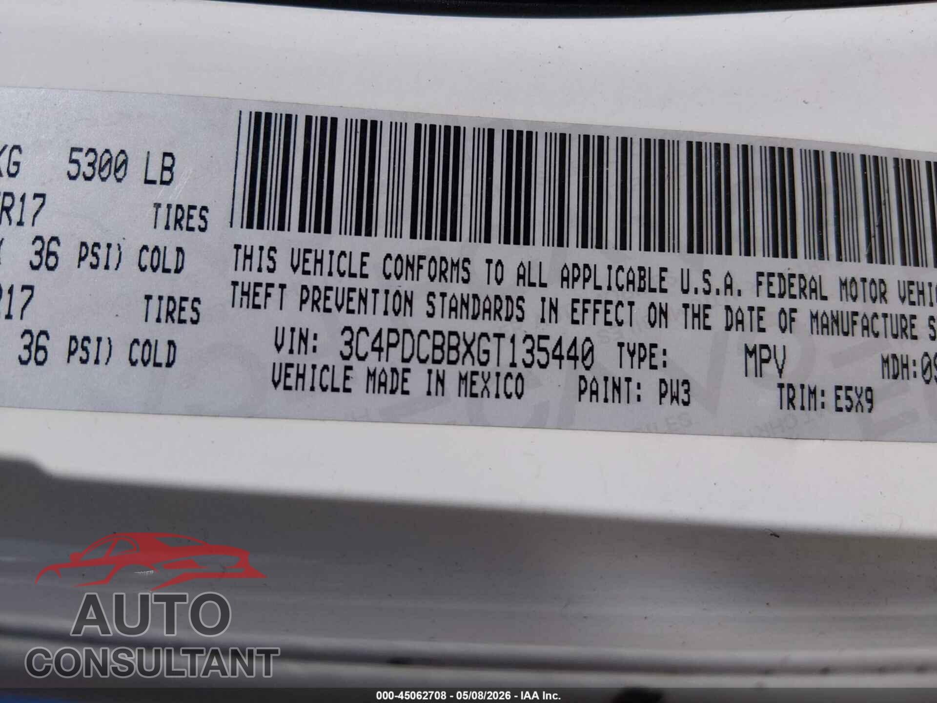 DODGE JOURNEY 2016 - 3C4PDCBBXGT135440
