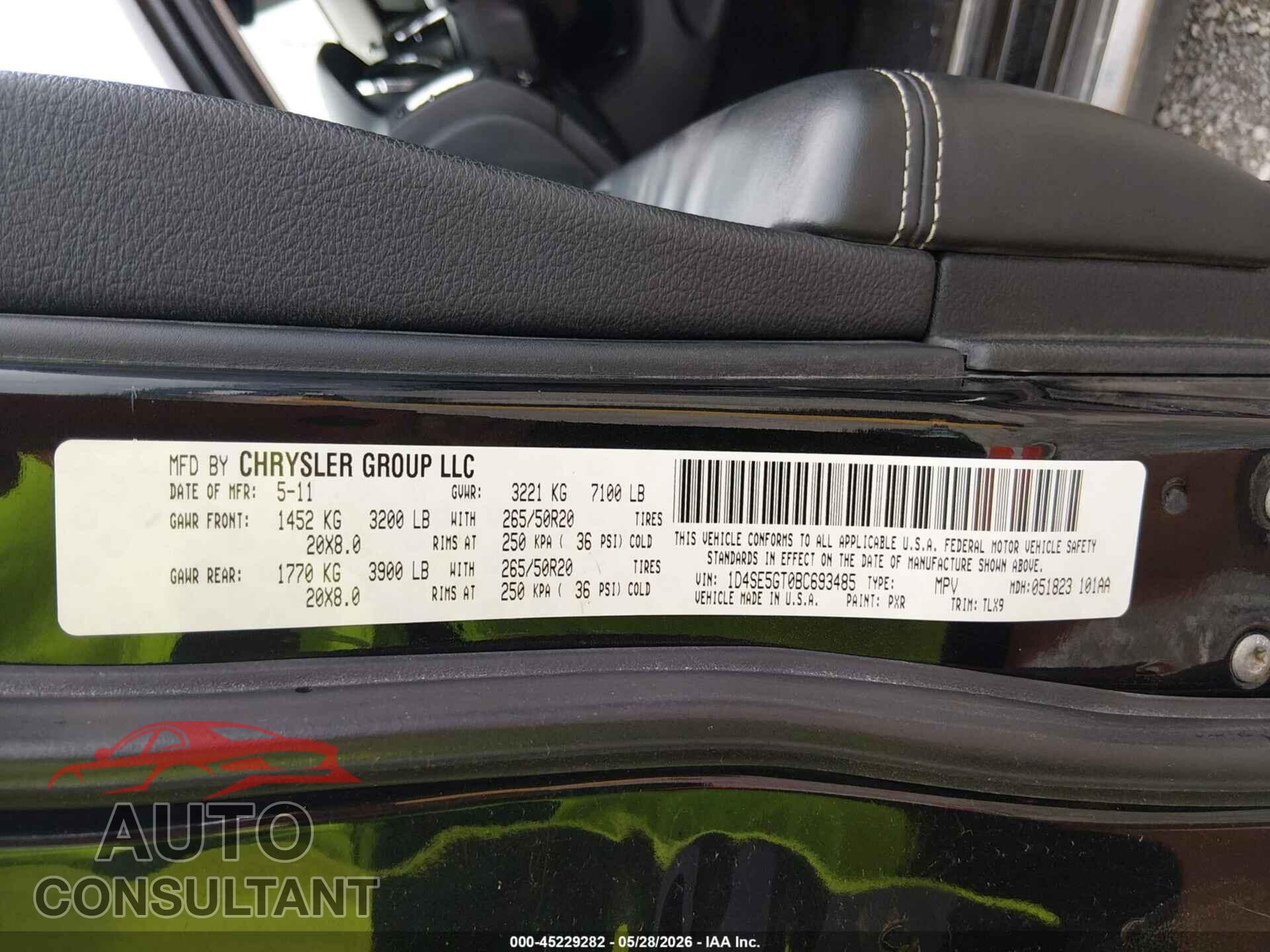 DODGE DURANGO 2011 - 1D4SE5GT0BC693485
