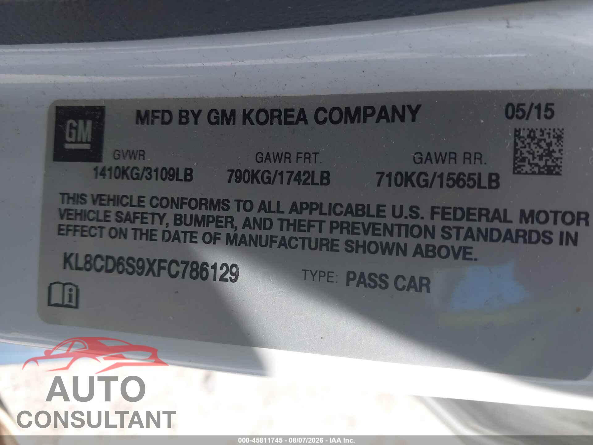 CHEVROLET SPARK 2015 - KL8CD6S9XFC786129