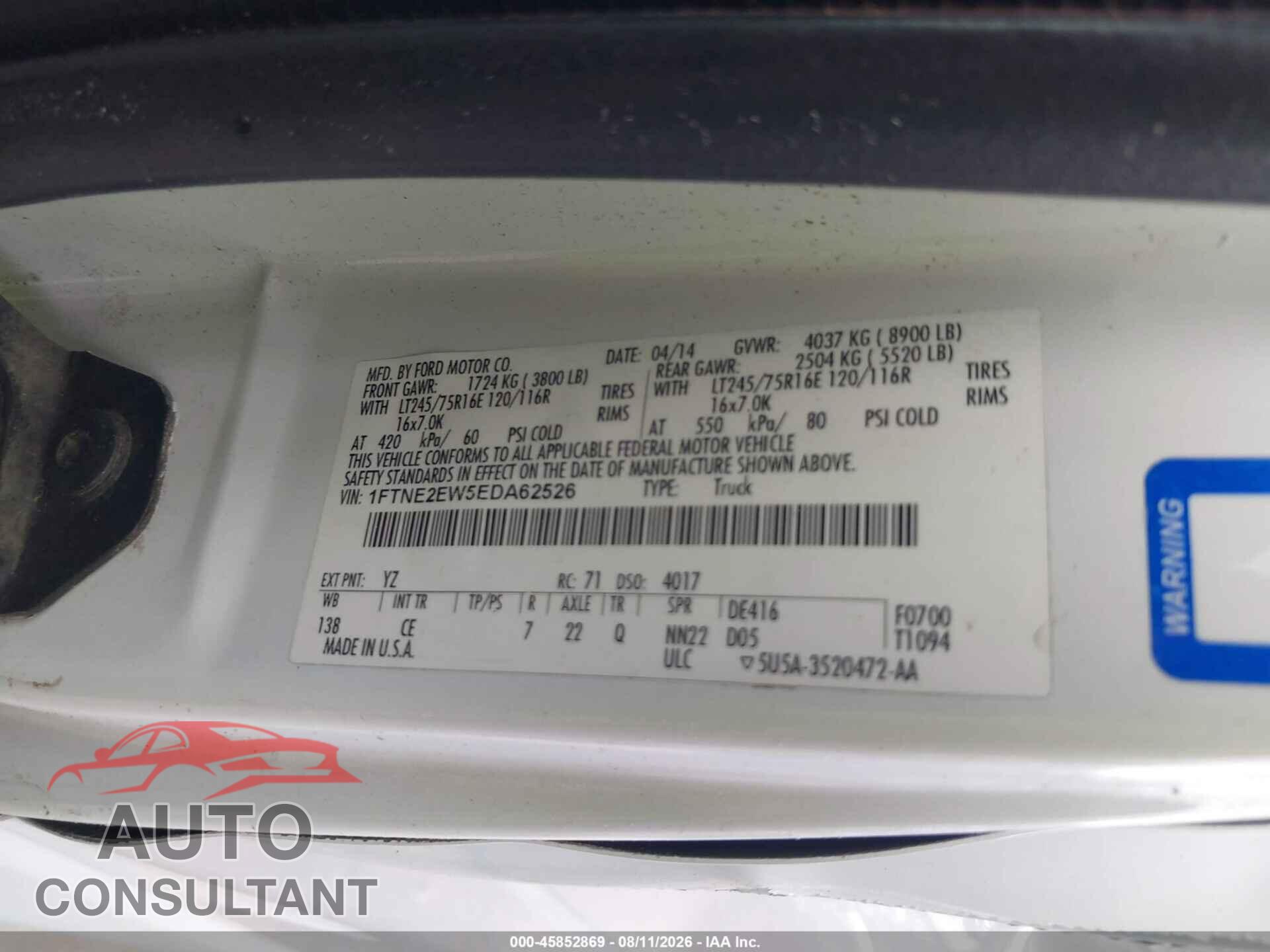 FORD E-250 2014 - 1FTNE2EW5EDA62526