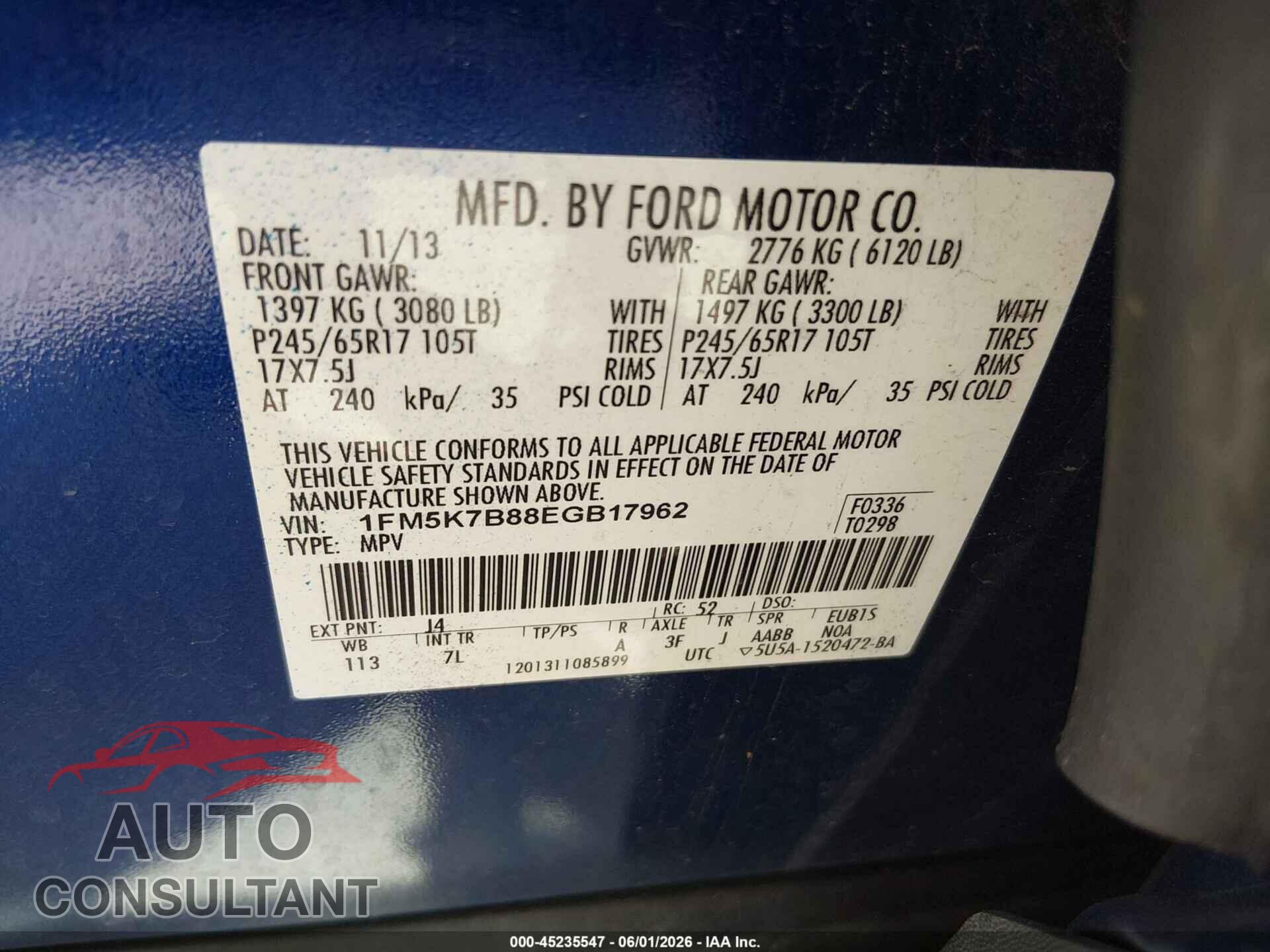 FORD EXPLORER 2014 - 1FM5K7B88EGB17962