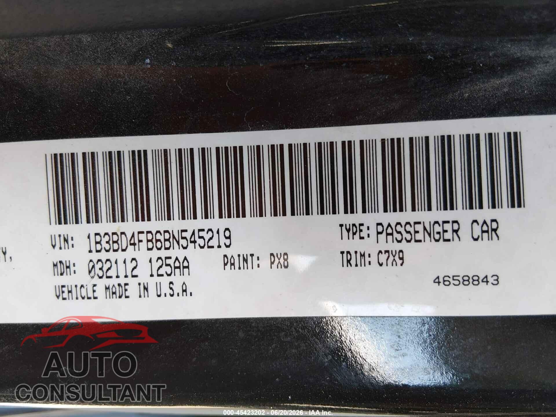 DODGE AVENGER 2011 - 1B3BD4FB6BN545219
