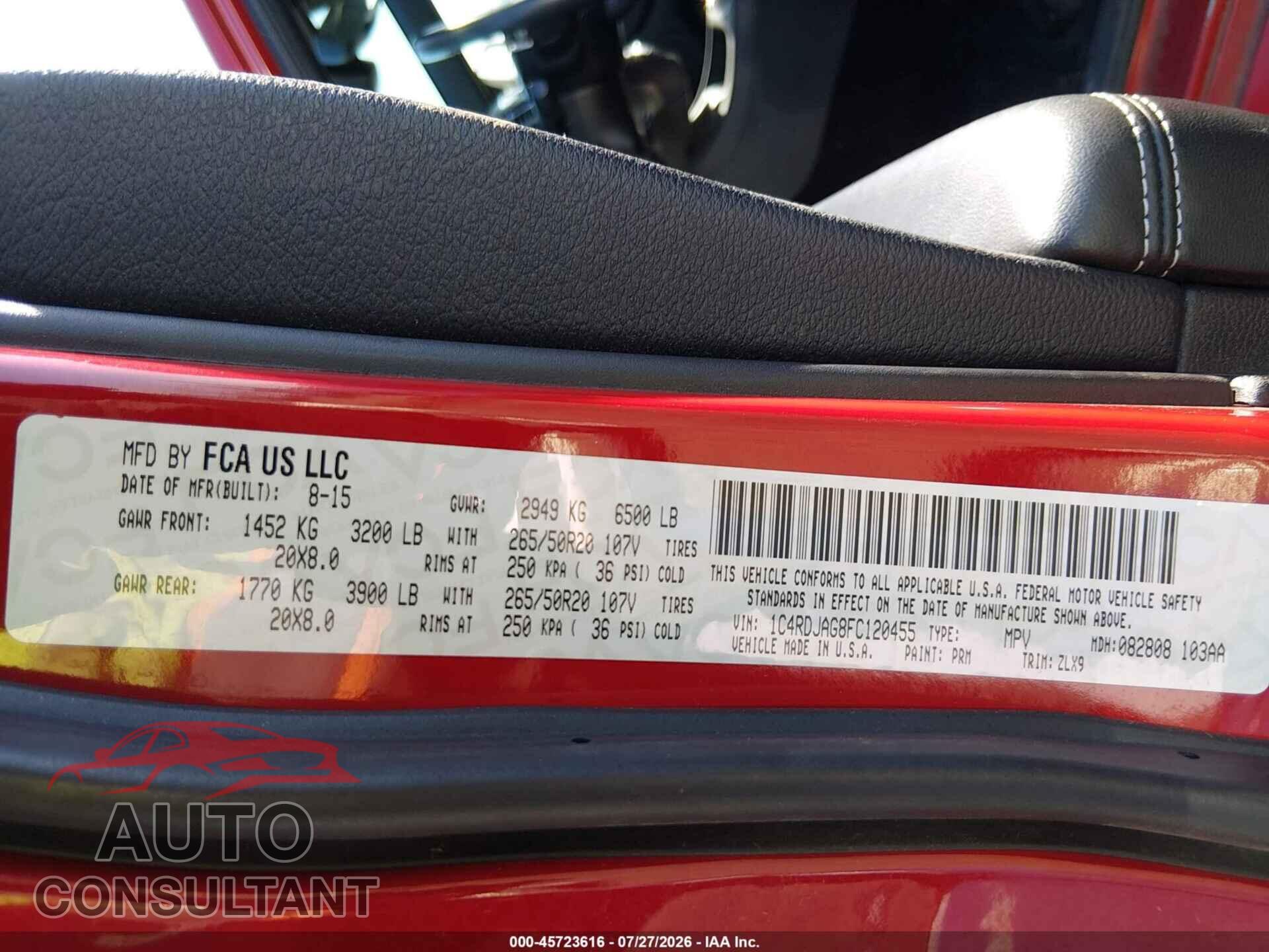 DODGE DURANGO 2015 - 1C4RDJAG8FC120455