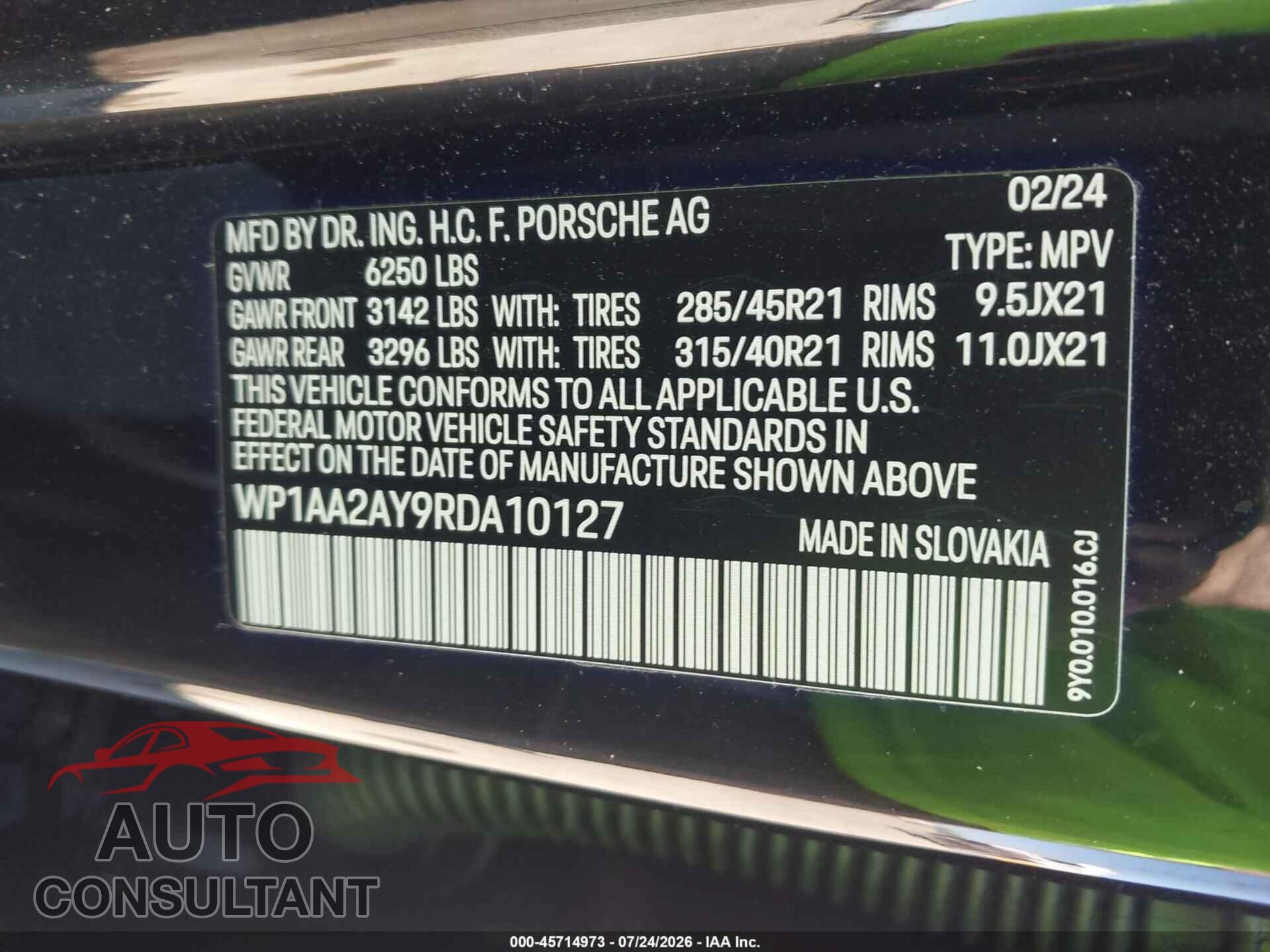 PORSCHE CAYENNE 2024 - WP1AA2AY9RDA10127