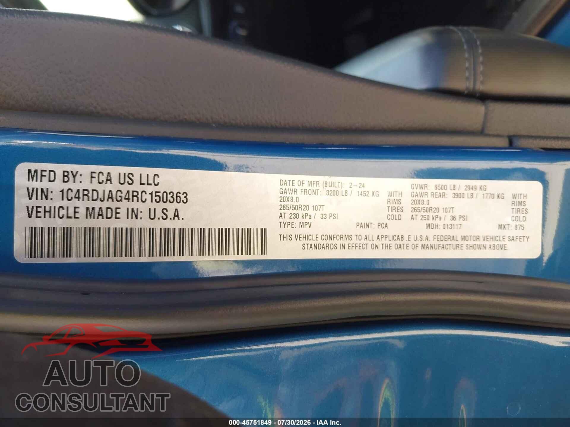 DODGE DURANGO 2024 - 1C4RDJAG4RC150363