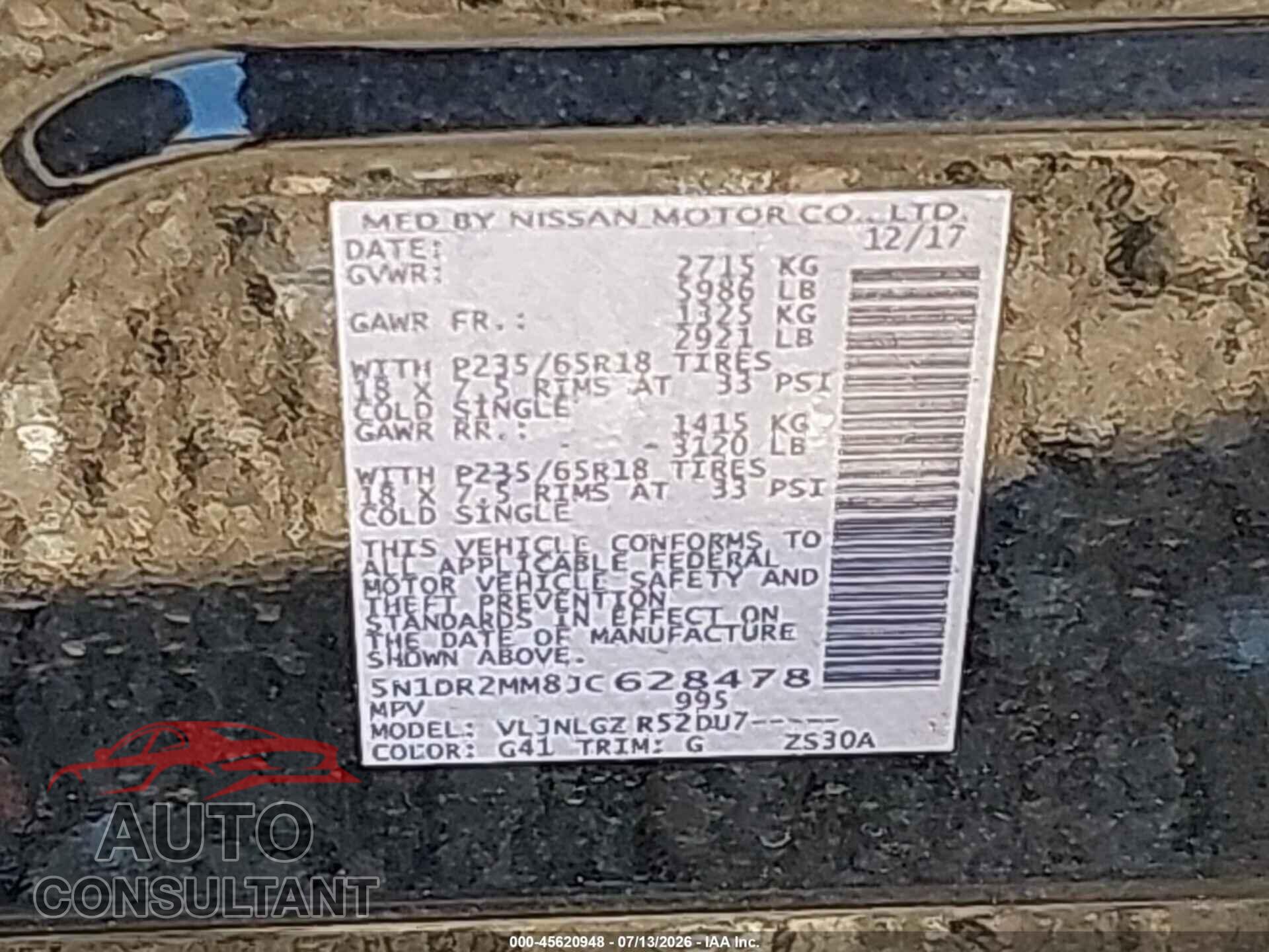 NISSAN PATHFINDER 2018 - 5N1DR2MM8JC628478