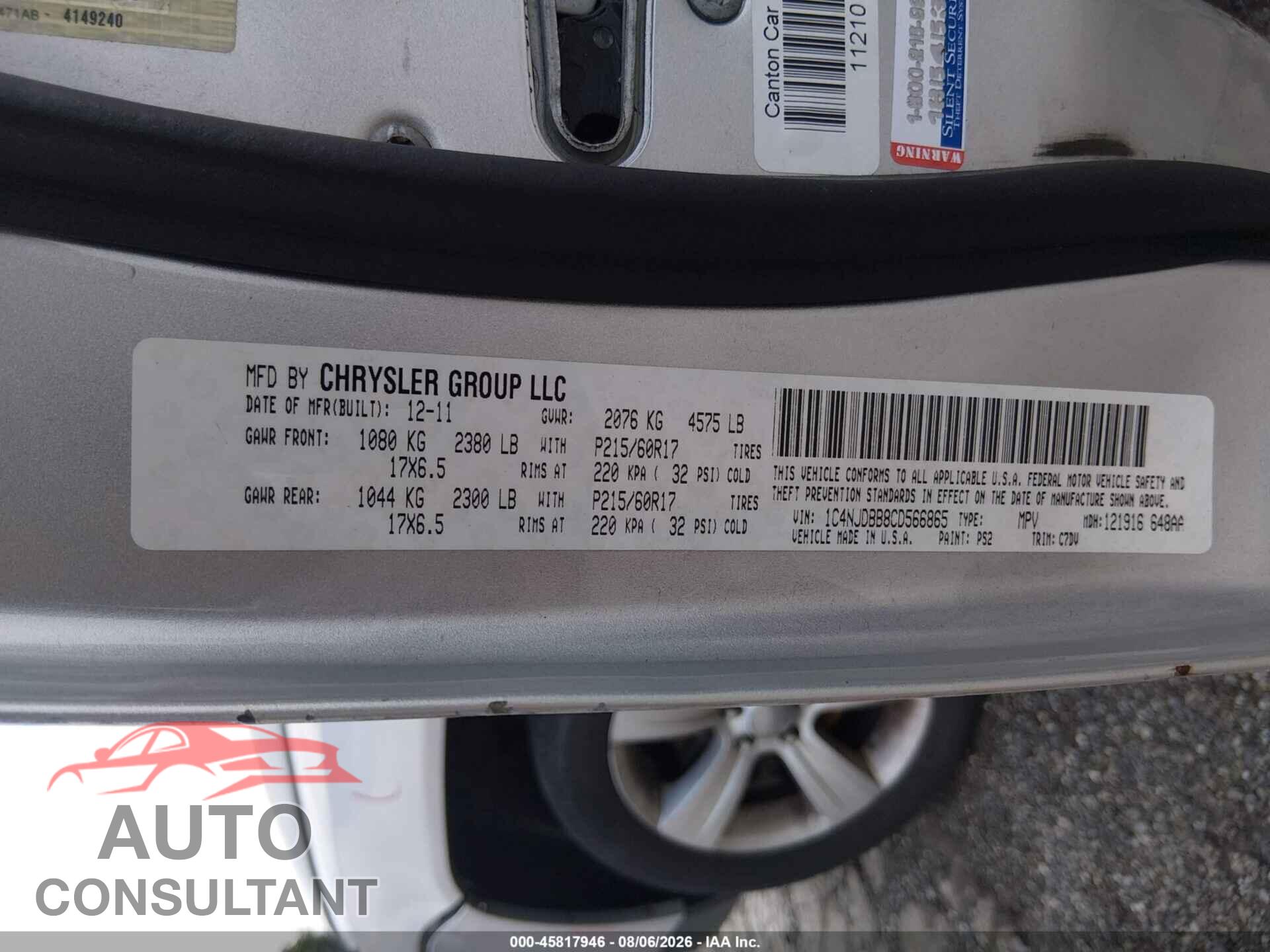 JEEP COMPASS 2012 - 1C4NJDBB8CD566865