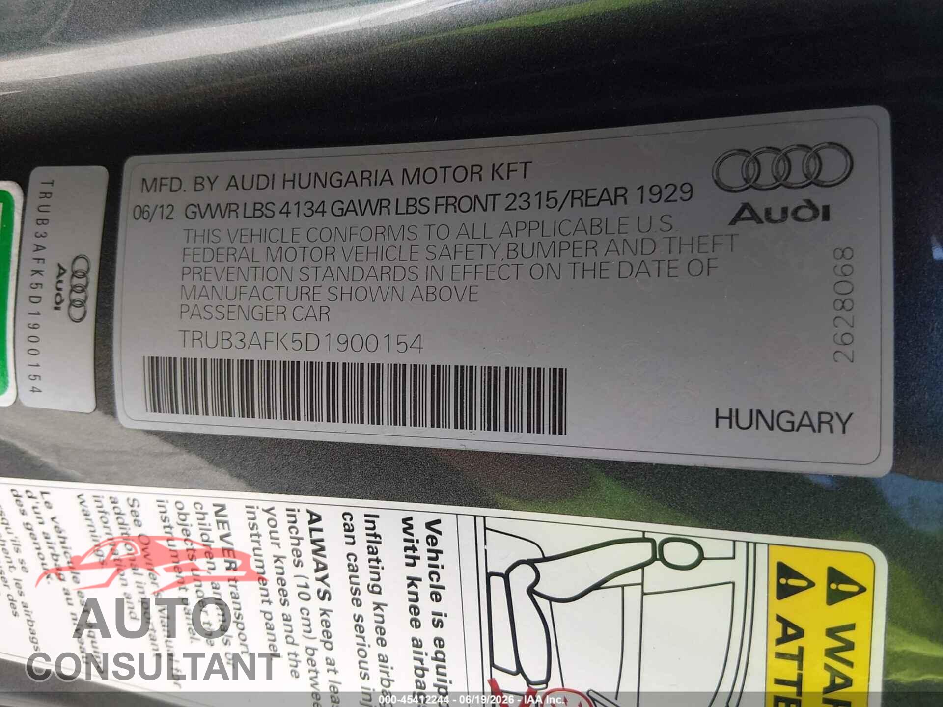 AUDI TT RS 2013 - TRUB3AFK5D1900154