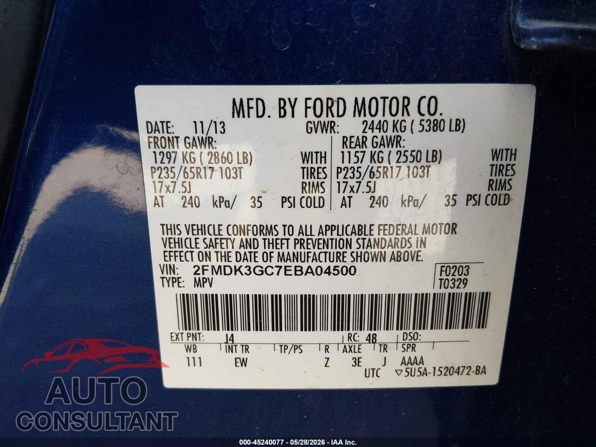 FORD EDGE 2014 - 2FMDK3GC7EBA04500