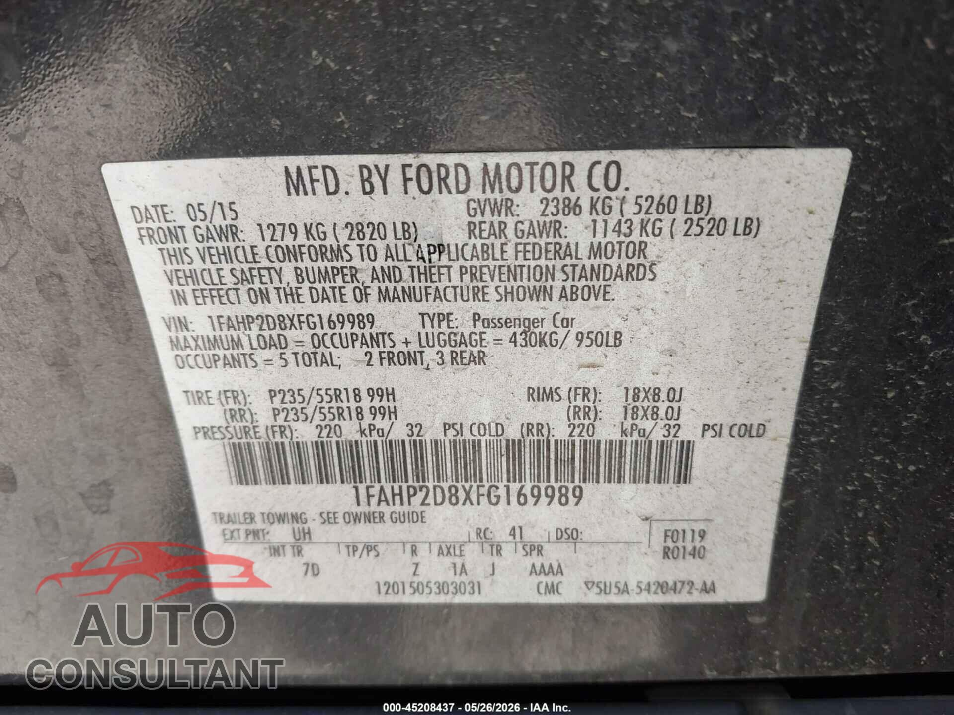 FORD TAURUS 2015 - 1FAHP2D8XFG169989
