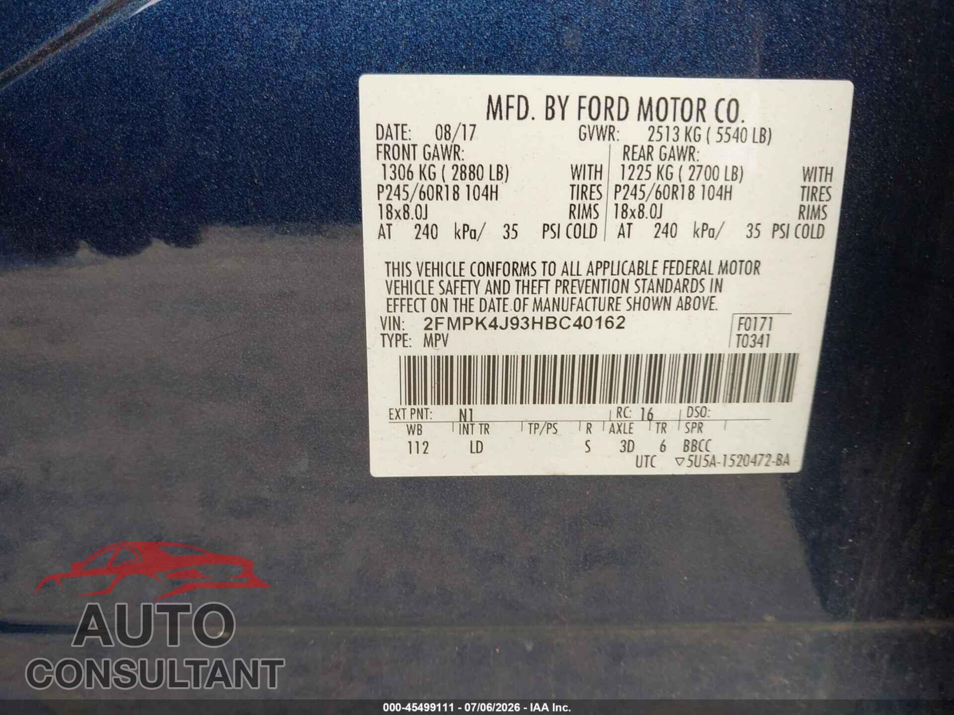 FORD EDGE 2017 - 2FMPK4J93HBC40162