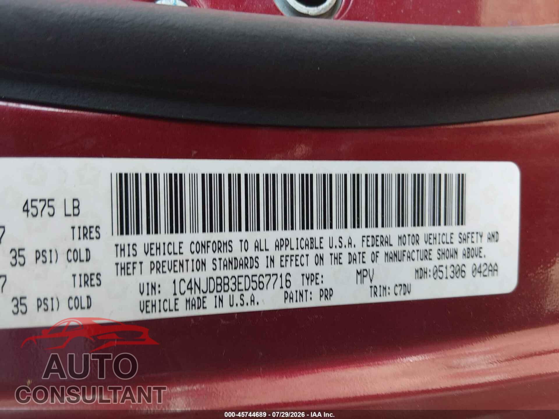 JEEP COMPASS 2014 - 1C4NJDBB3ED567716