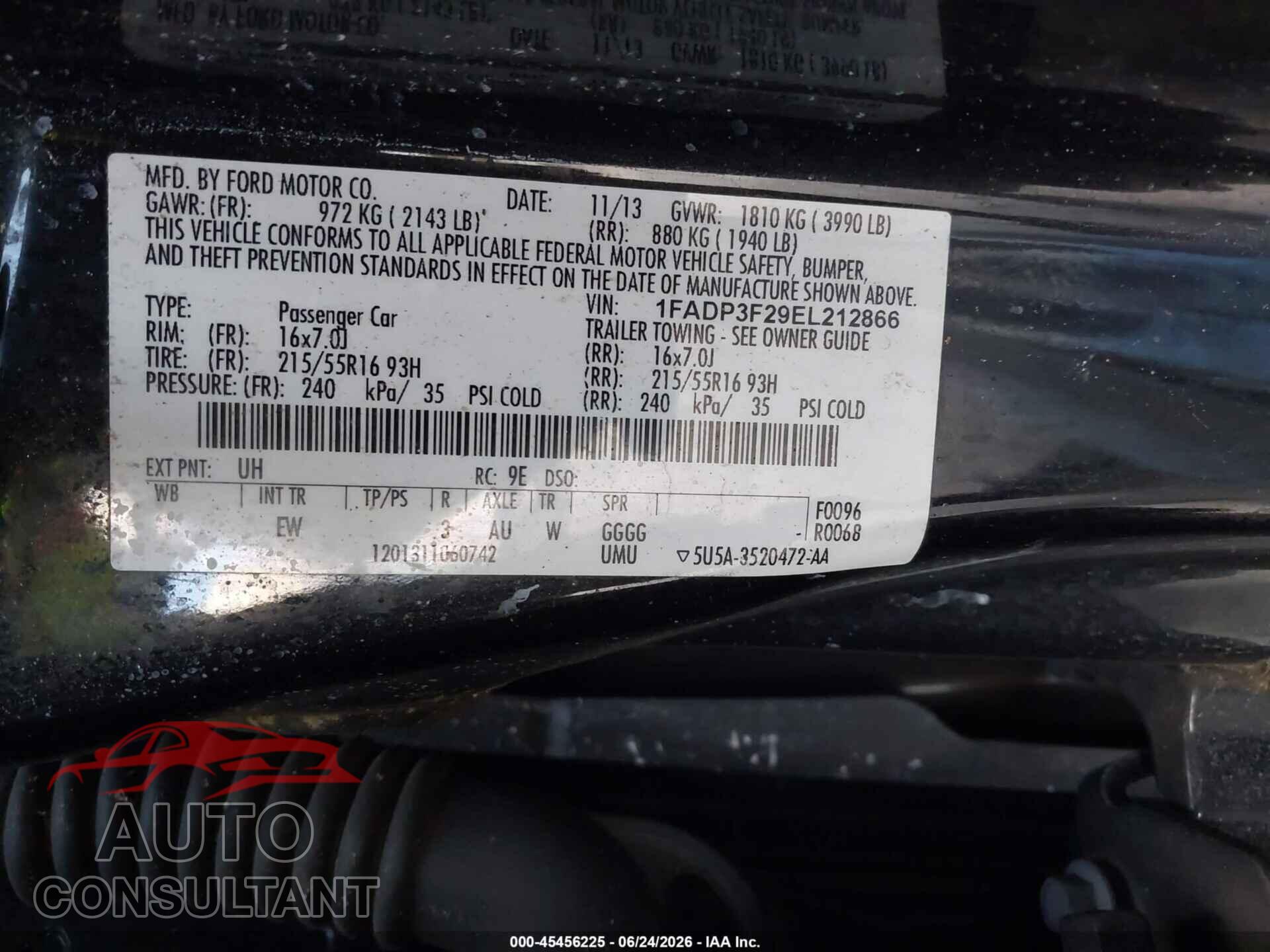 FORD FOCUS 2014 - 1FADP3F29EL212866