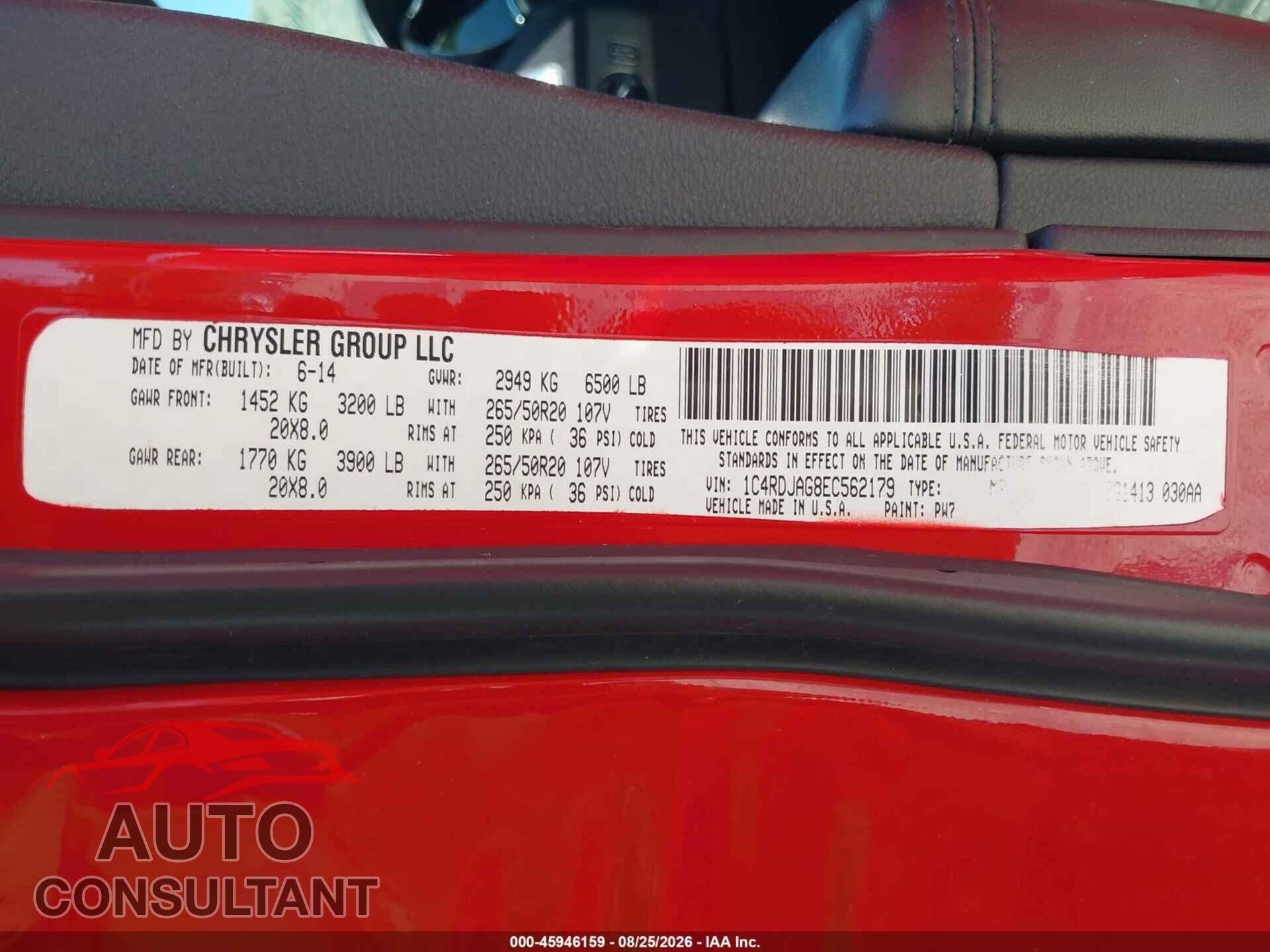 DODGE DURANGO 2014 - 1C4RDJAG5EC552421
