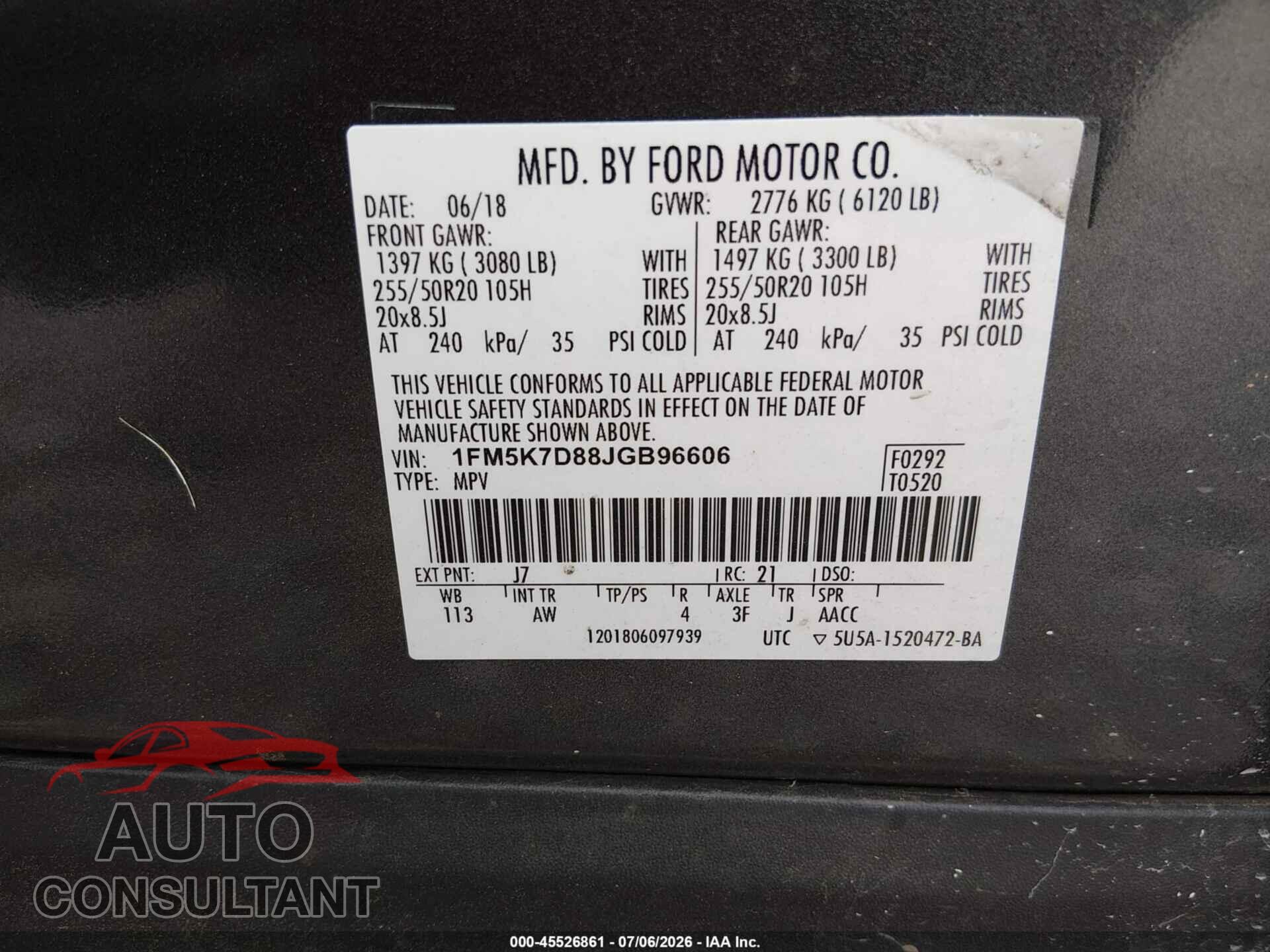 FORD EXPLORER 2018 - 1FM5K7D88JGB96606
